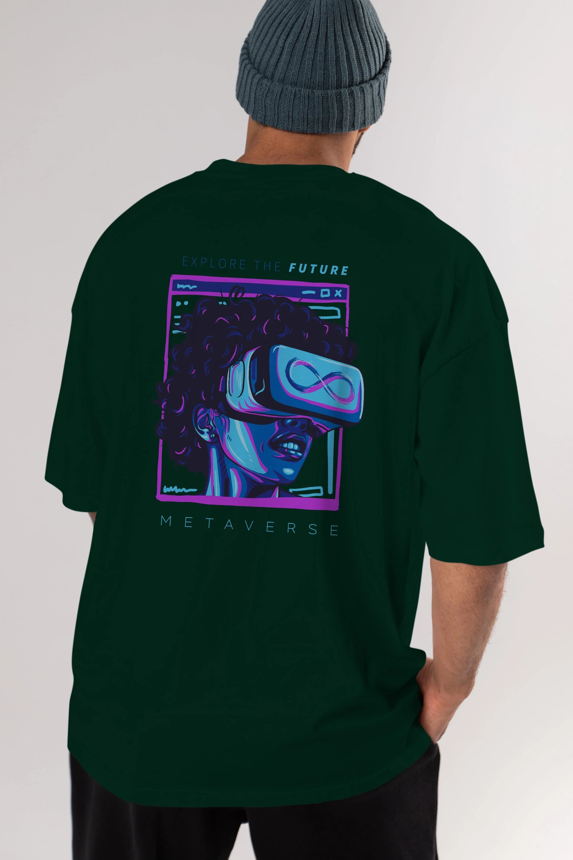 Metaverse Arka Baskılı Oversize t-shirt Erkek Kadın Unisex