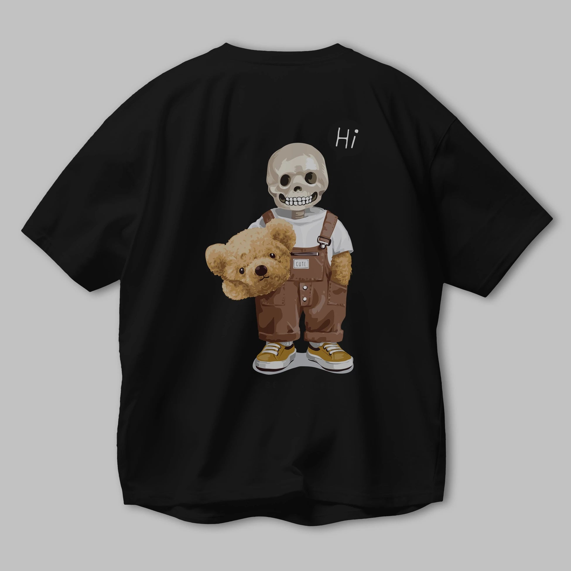 Teddy Bear hi Arka Baskılı Oversize t-shirt Erkek Kadın Unisex %100 Pamuk