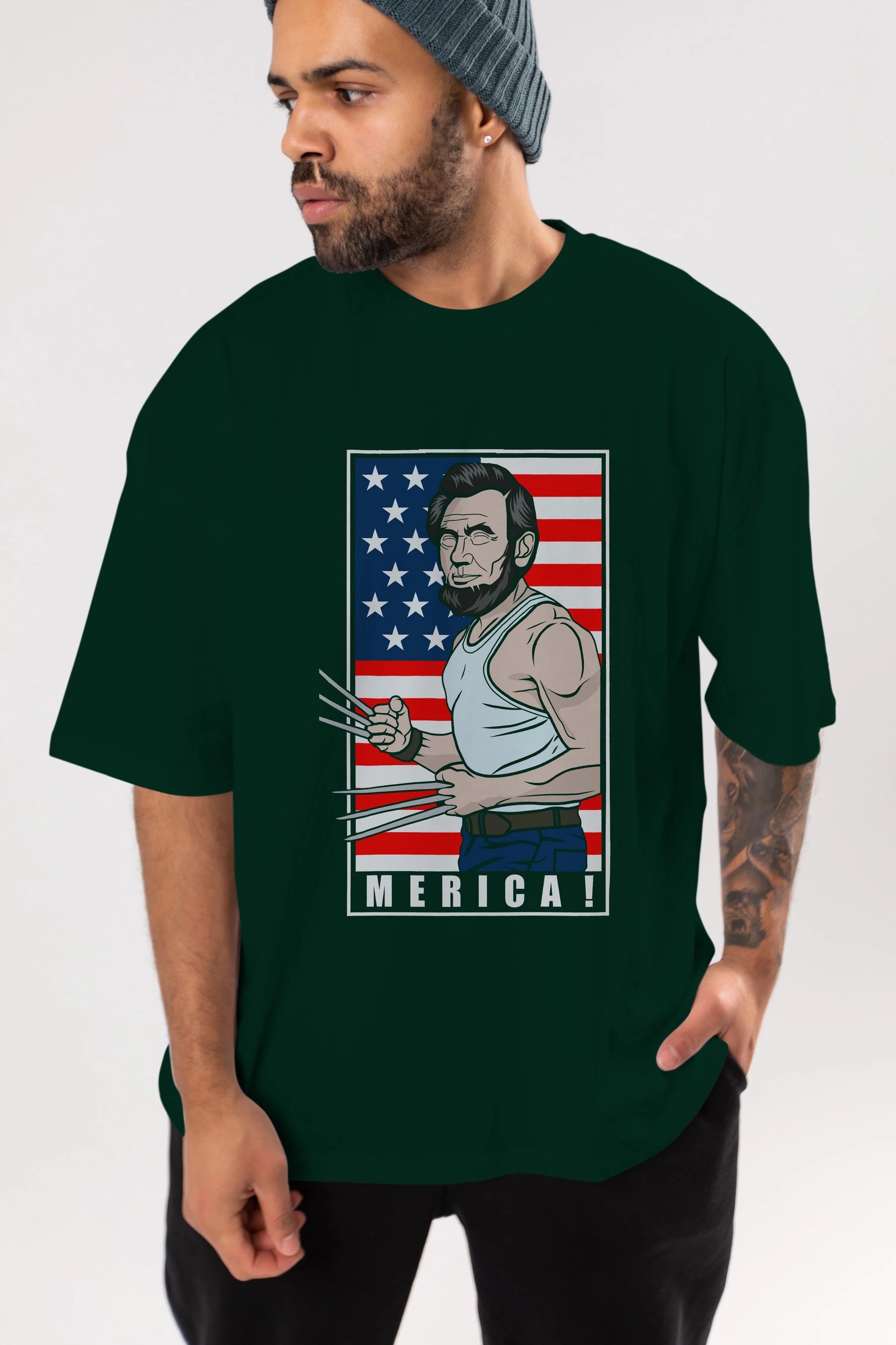 Wolverlincoln Ön Baskılı Oversize t-shirt Erkek Kadın Unisex %100 Pamuk tişort