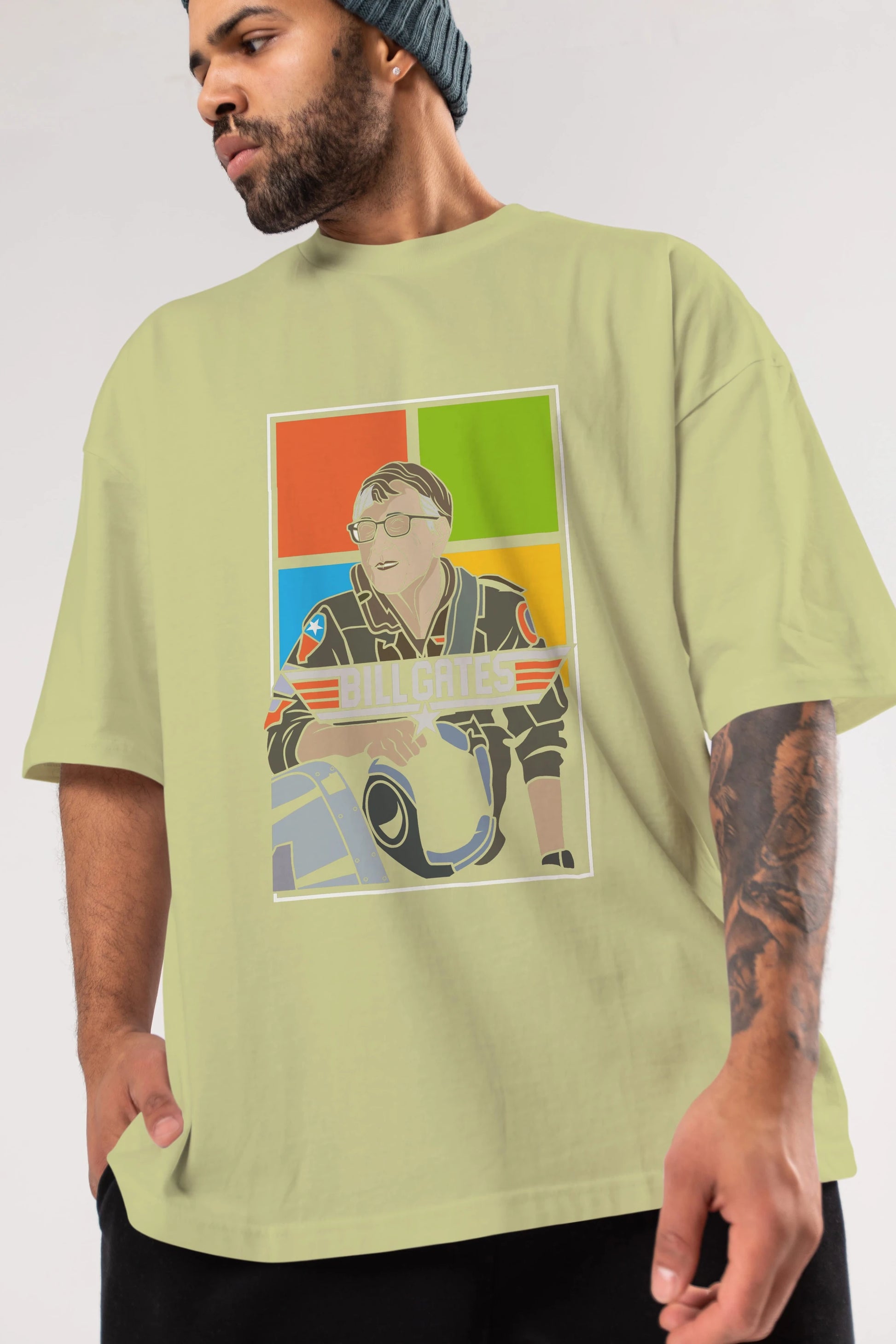 Bill Gates Top Gun Ön Baskılı Oversize t-shirt Erkek Kadın Unisex %100 Pamuk tişort