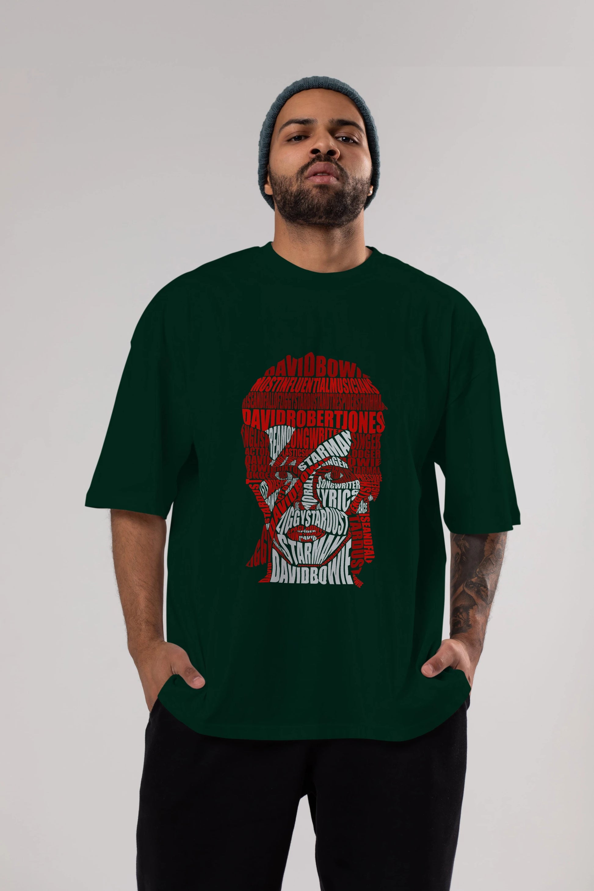 David Bowie Calligram Ön Baskılı Oversize t-shirt %100 pamuk Erkek Kadın Unisex