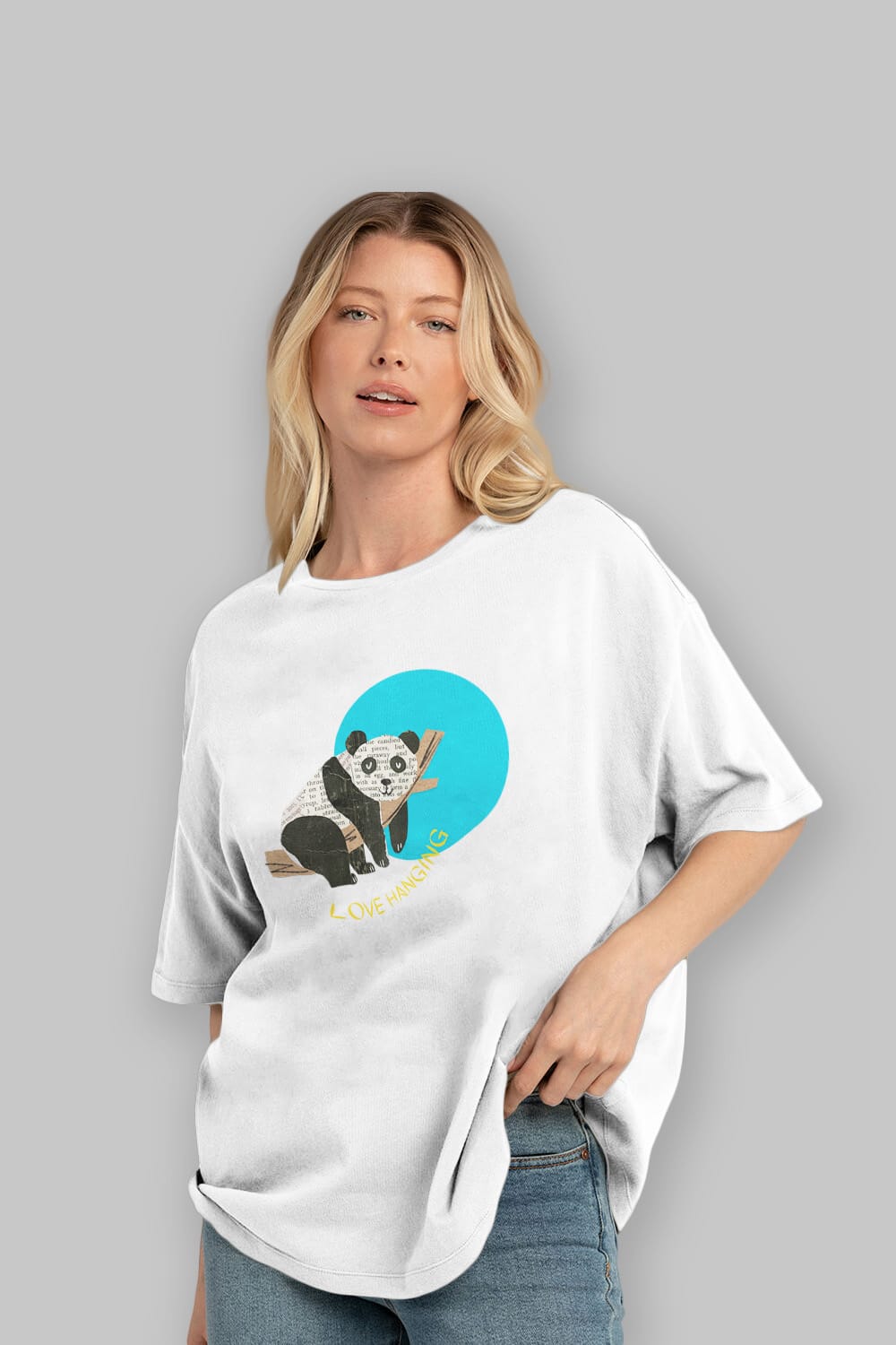 Panda Love Hanging Ön Baskılı Oversize t-shirt Erkek Kadın Unisex