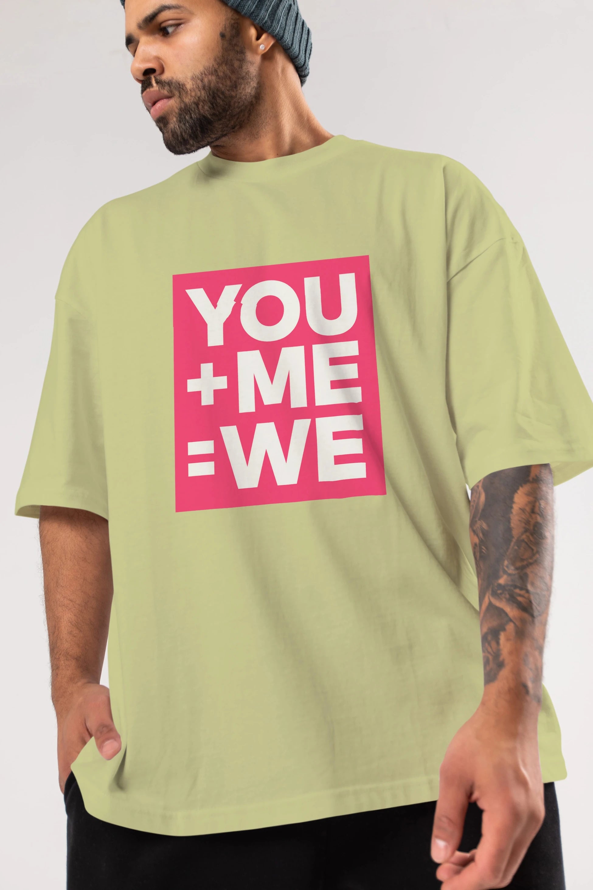 You Me We Yazılı Ön Baskılı Oversize t-shirt Erkek Kadın Unisex