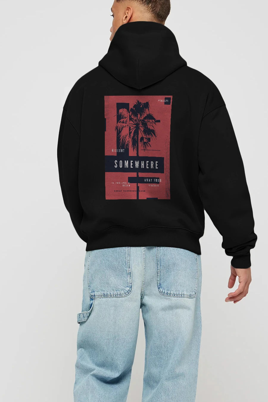 Hideout Somewhere Arka Baskılı Hoodie Oversize Kapüşonlu Sweatshirt Erkek Kadın Unisex