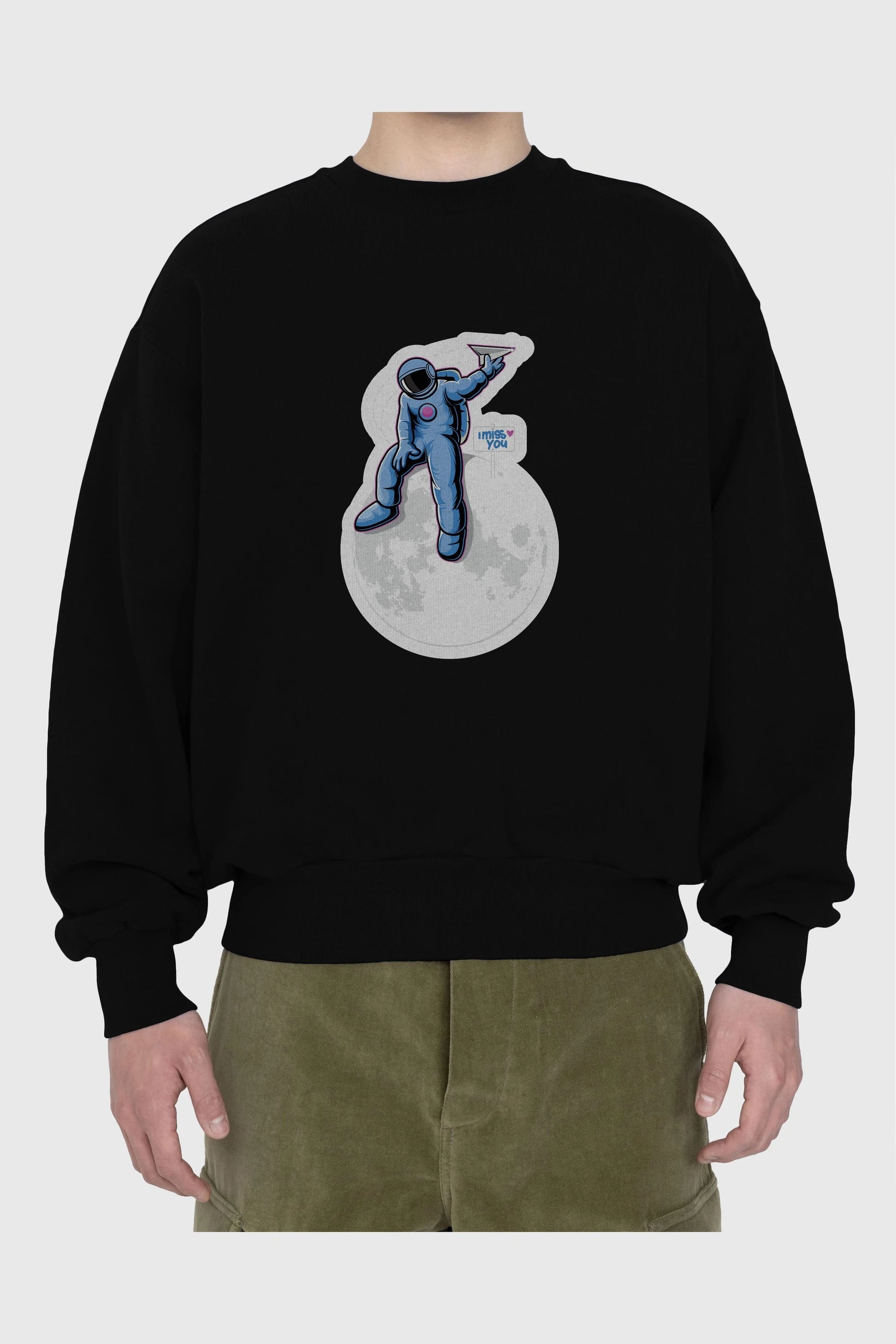 Astro Missing Earth Sticker Ön Baskılı Oversize Sweatshirt Erkek Kadın Unisex