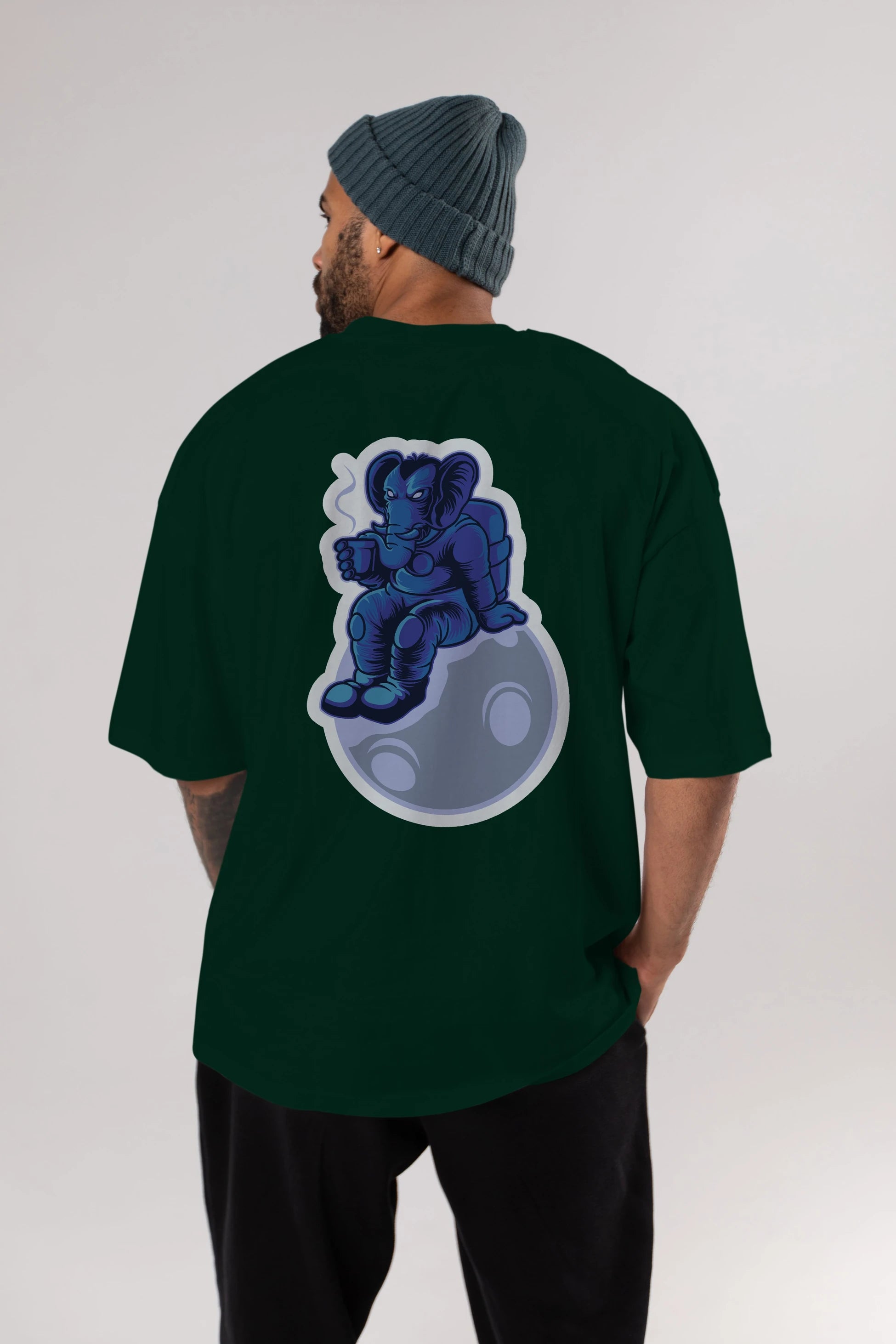Space Elephant Drink Coffee Sticker Arka Baskılı Oversize t-shirt Erkek Kadın Unisex