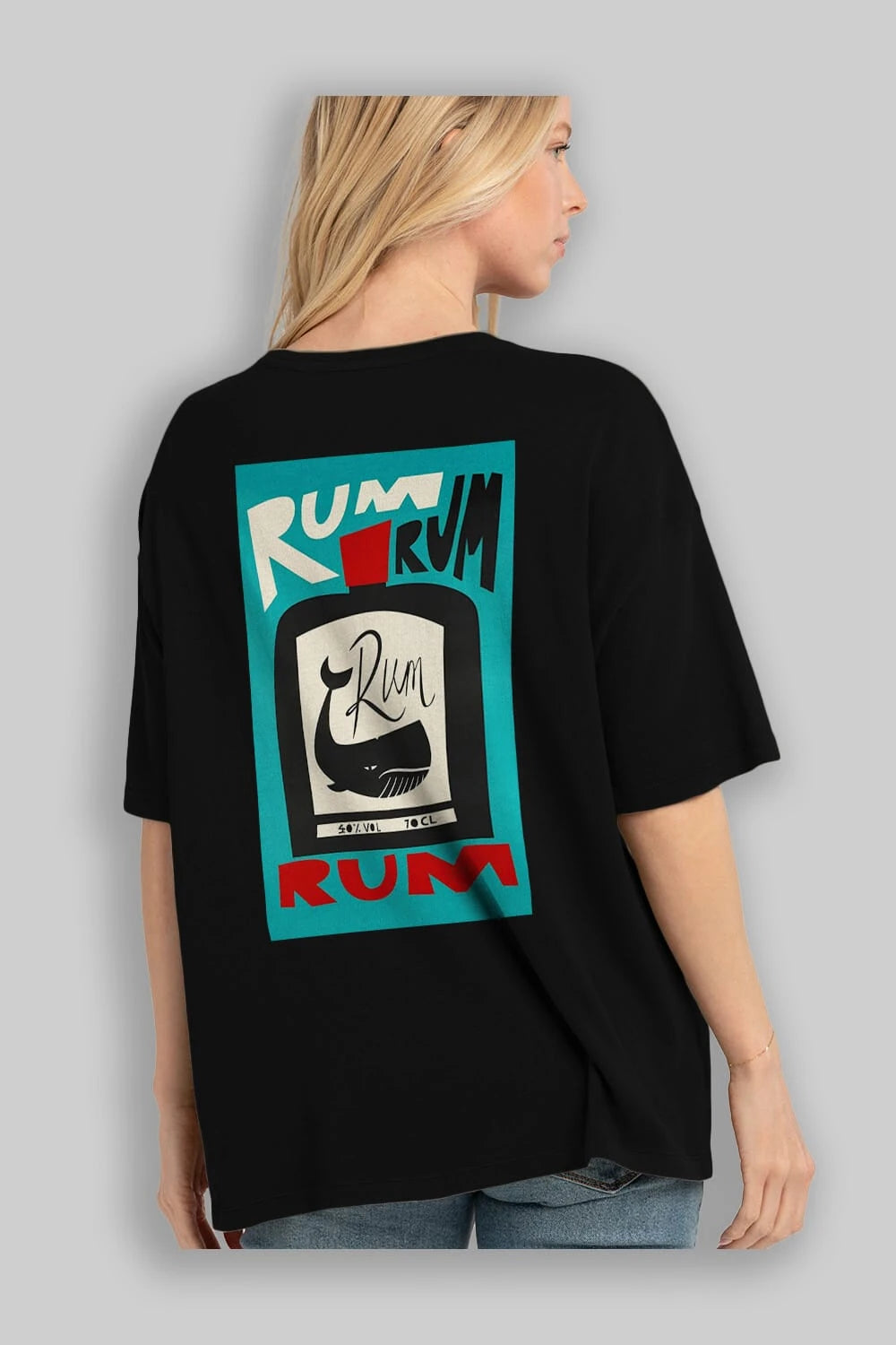 Rum Arka Baskılı Oversize t-shirt Erkek Kadın Unisex %100 Pamuk Bisiklet Yaka tişort