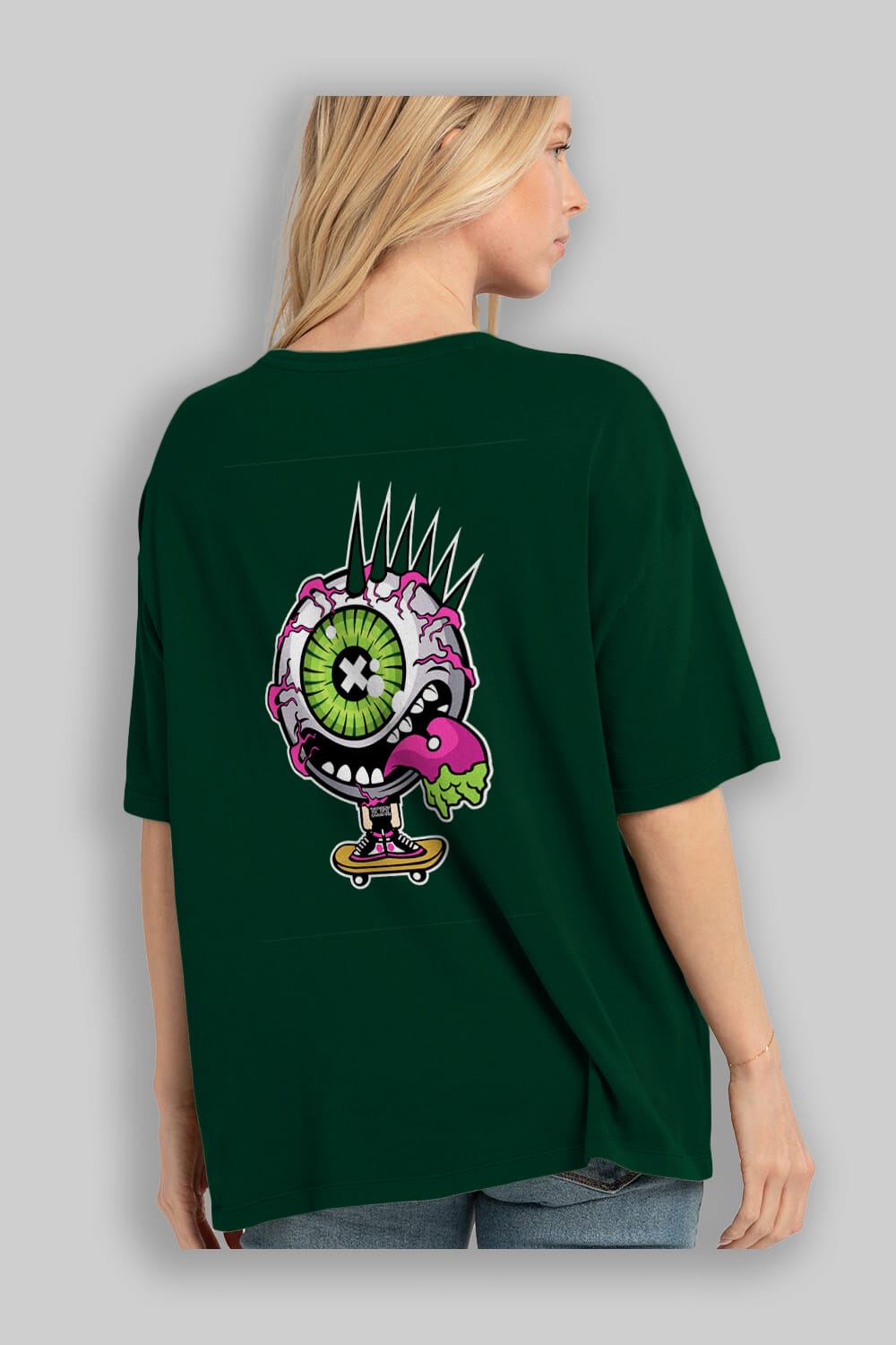 Eye Monster Skater Arka Baskılı Oversize t-shirt Erkek Kadın Unisex %100 Pamuk tişort