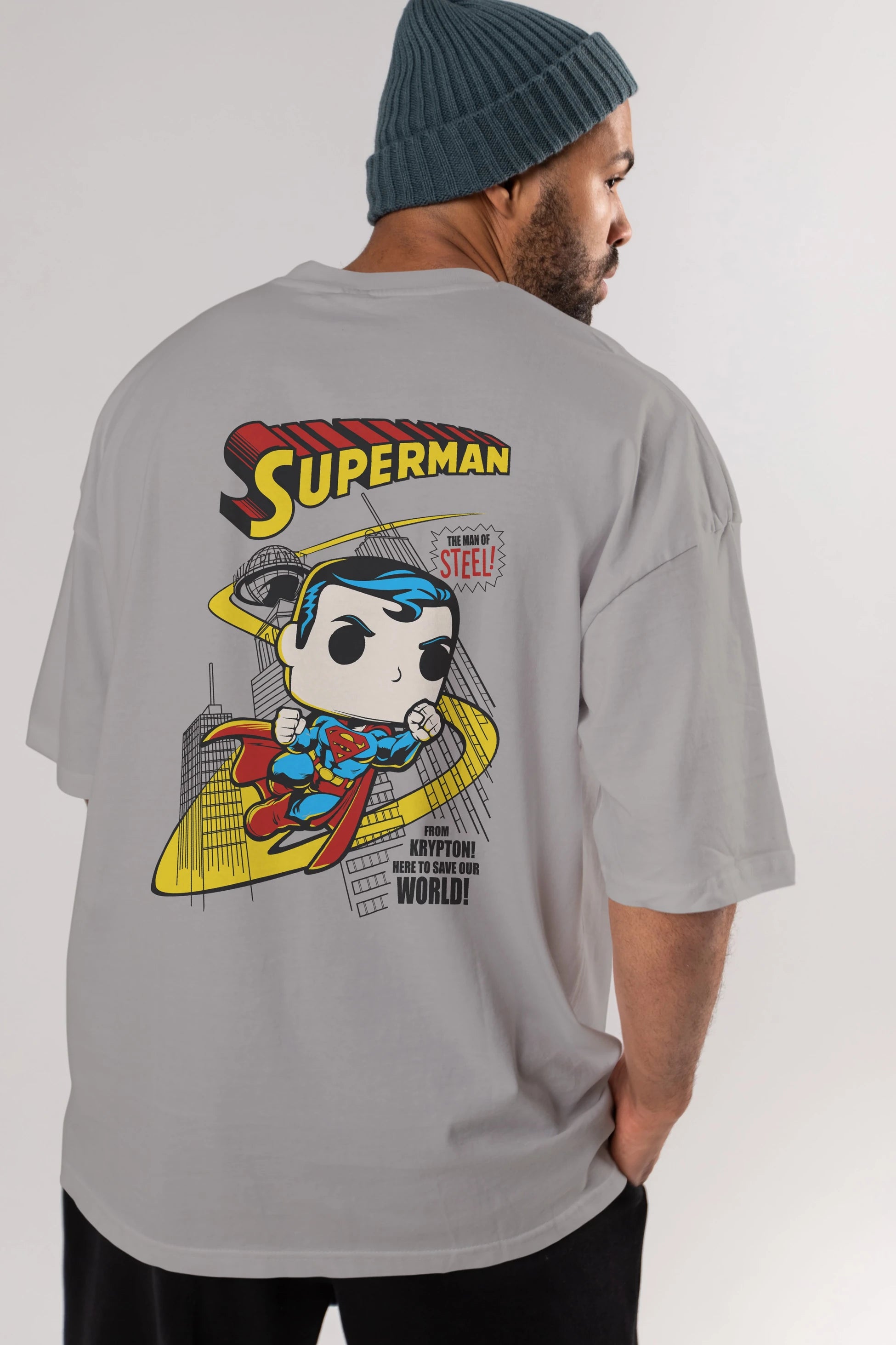 Superman (2) Arka Baskılı Oversize t-shirt Erkek Kadın Unisex %100 Pamuk Bisiklet Yaka tişort