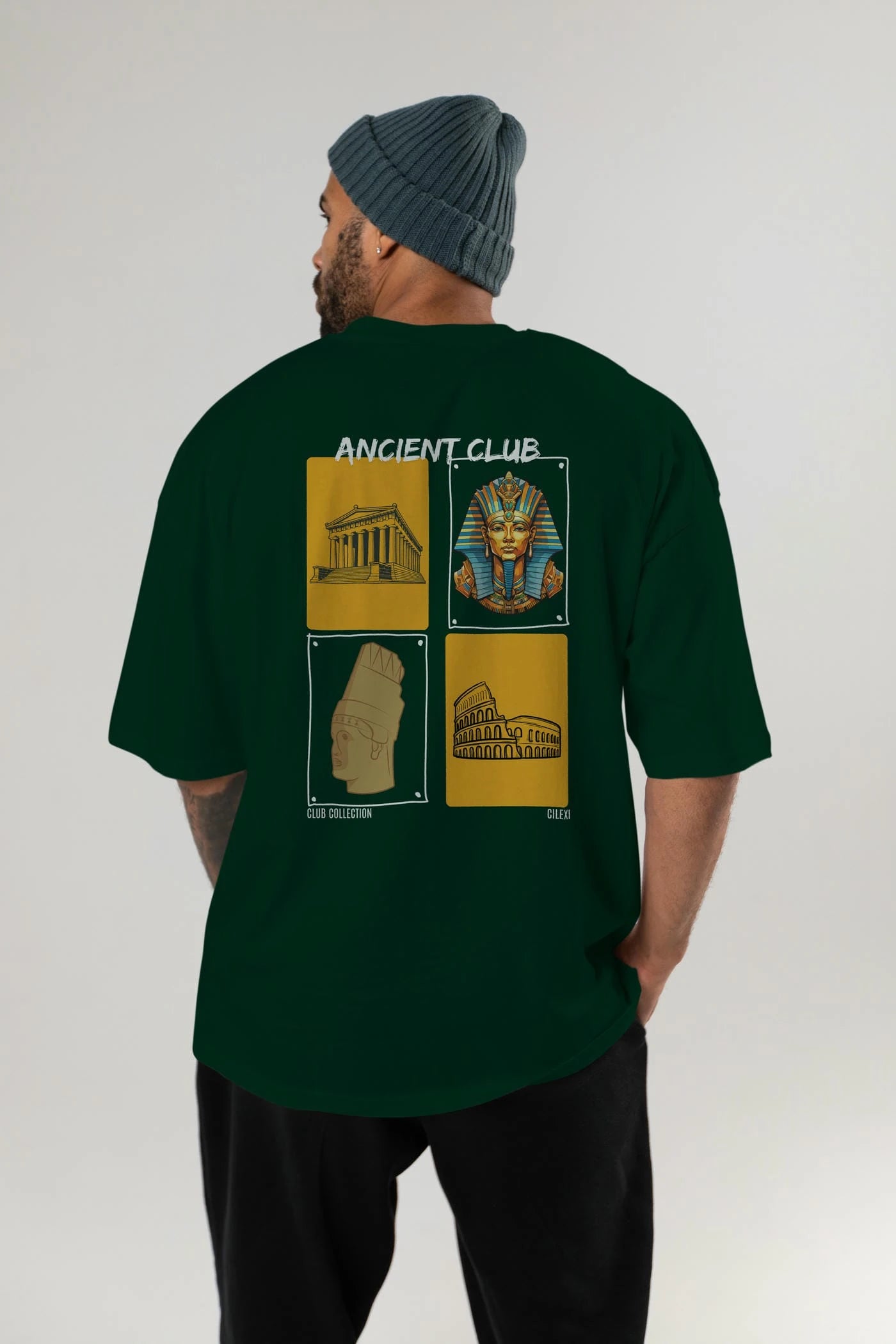 Ancient Club Arka Baskılı Oversize t-shirt Erkek Kadın %100 Pamuk Bisiklet Yaka tişort