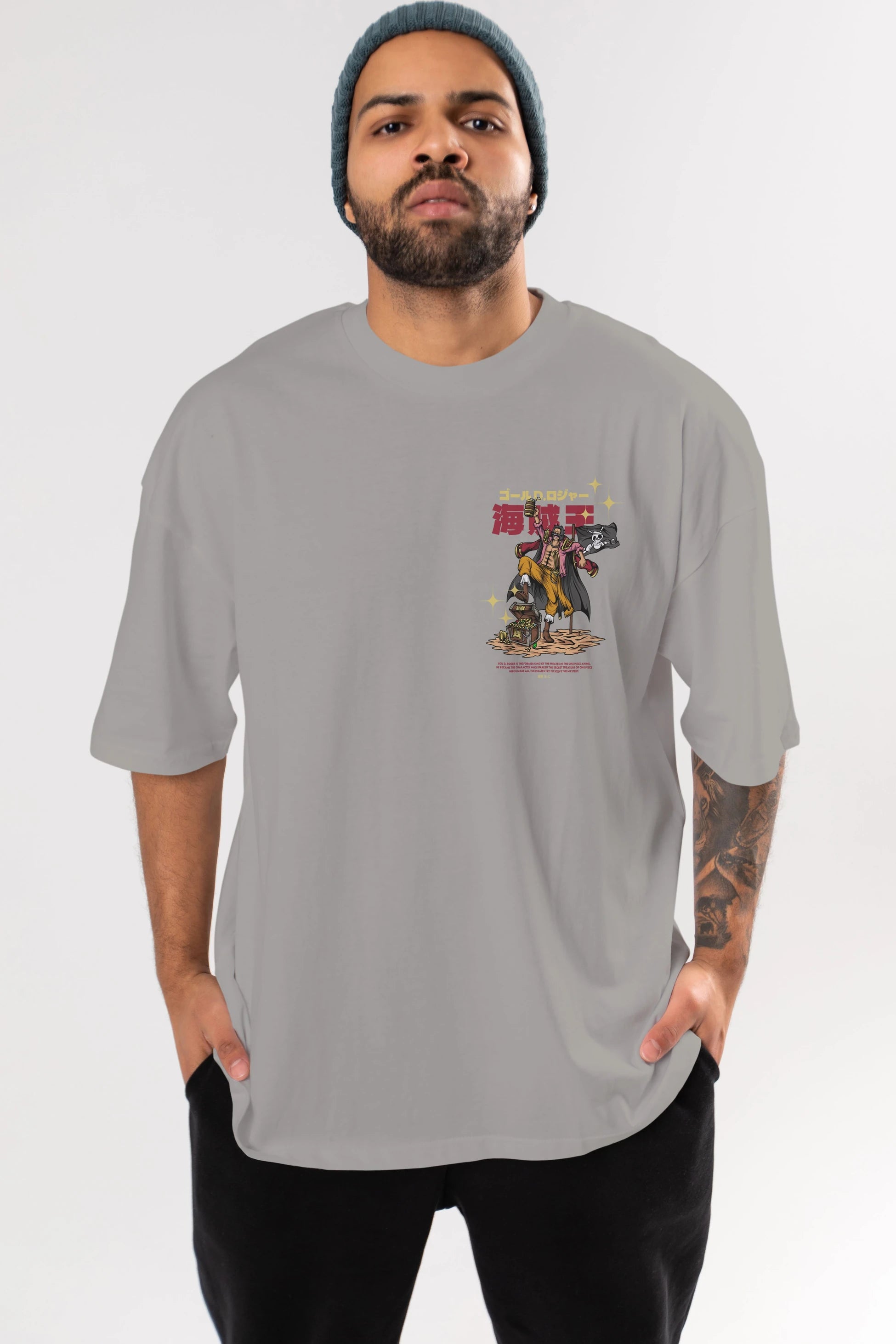 Roger Ön Sol Baskılı Oversize t-shirt Erkek Kadın Unisex %100 Pamuk Bisiklet Yaka tişort