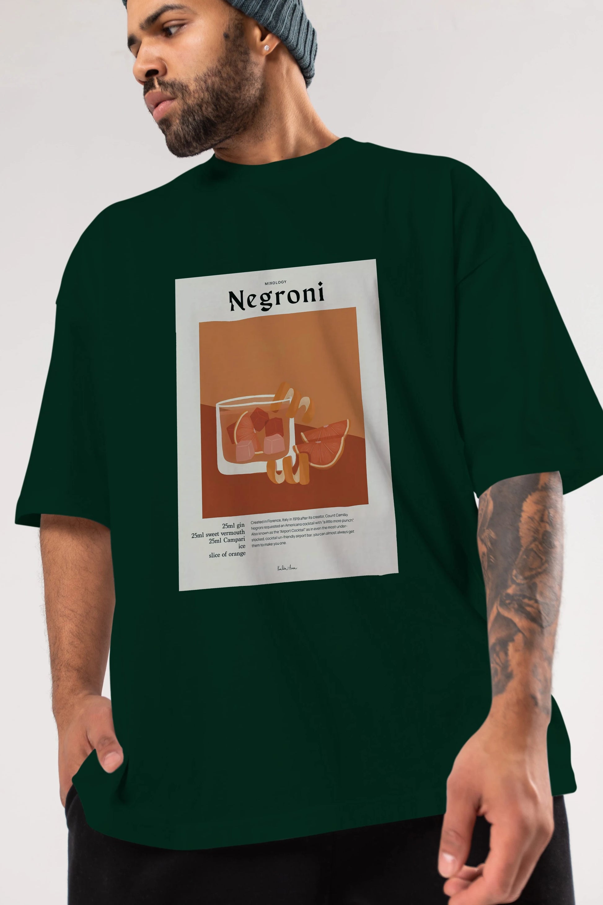 Mixology Negroni Ön Baskılı Oversize t-shirt Erkek Kadın Unisex %100 Pamuk Bisiklet Yaka tişort