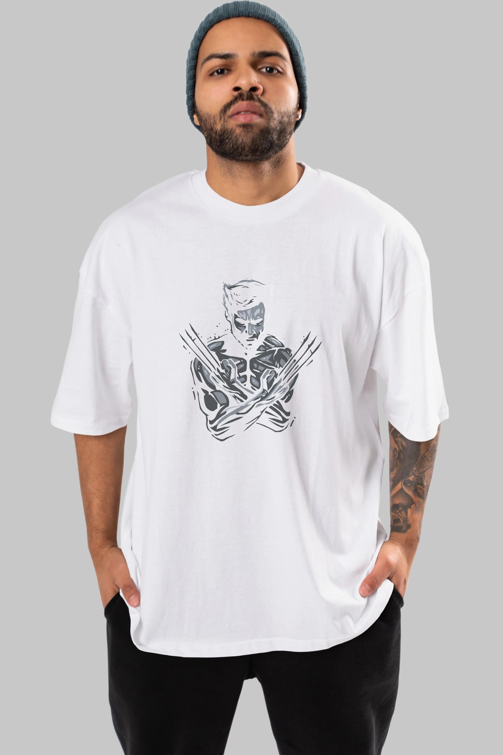 Wolverine Ön Baskılı Oversize t-shirt Erkek Kadın Unisex %100 Pamuk Bisiklet Yaka tişort