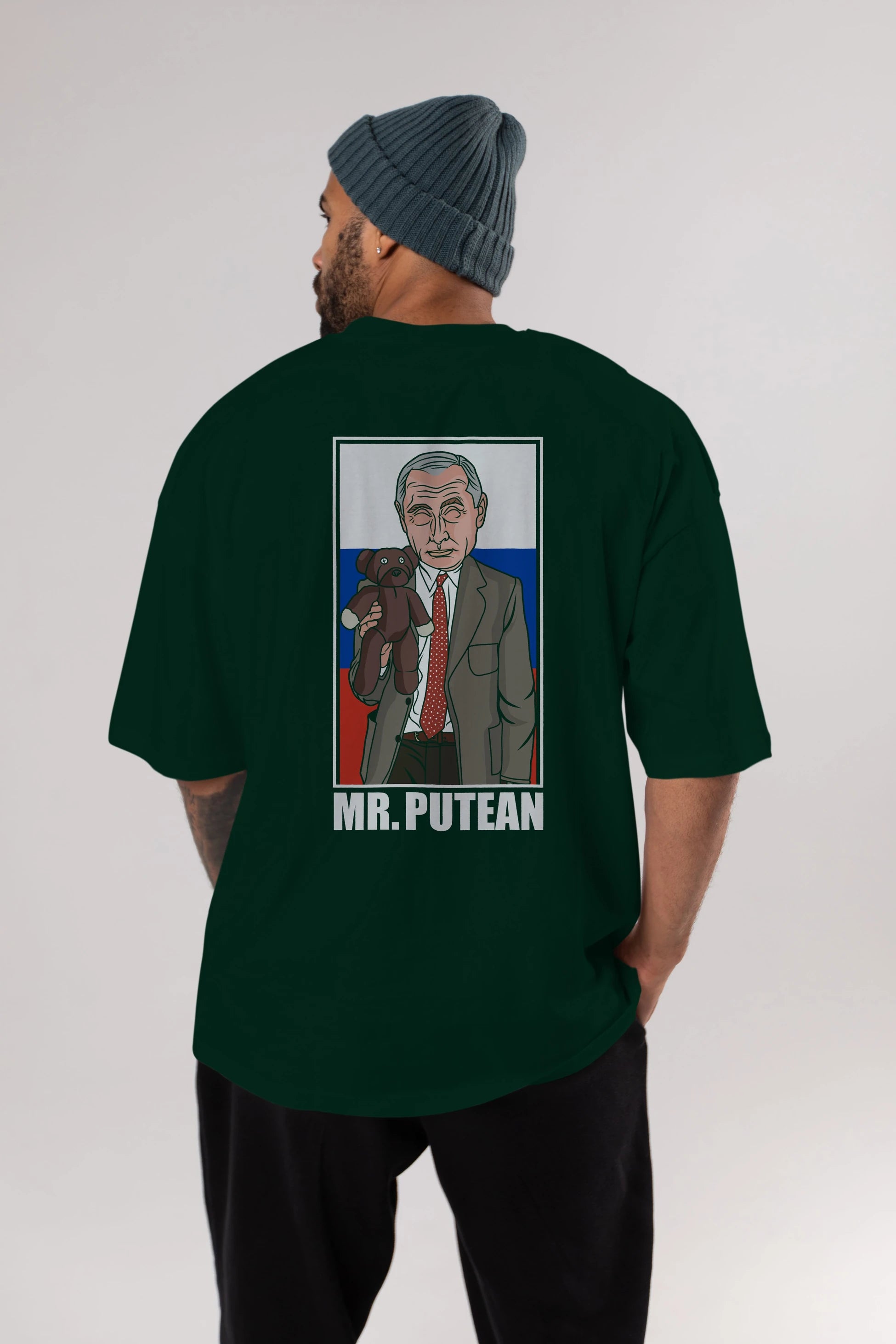 Mr Putean Arka Baskılı Oversize t-shirt Erkek Kadın Unisex %100 Pamuk tişort