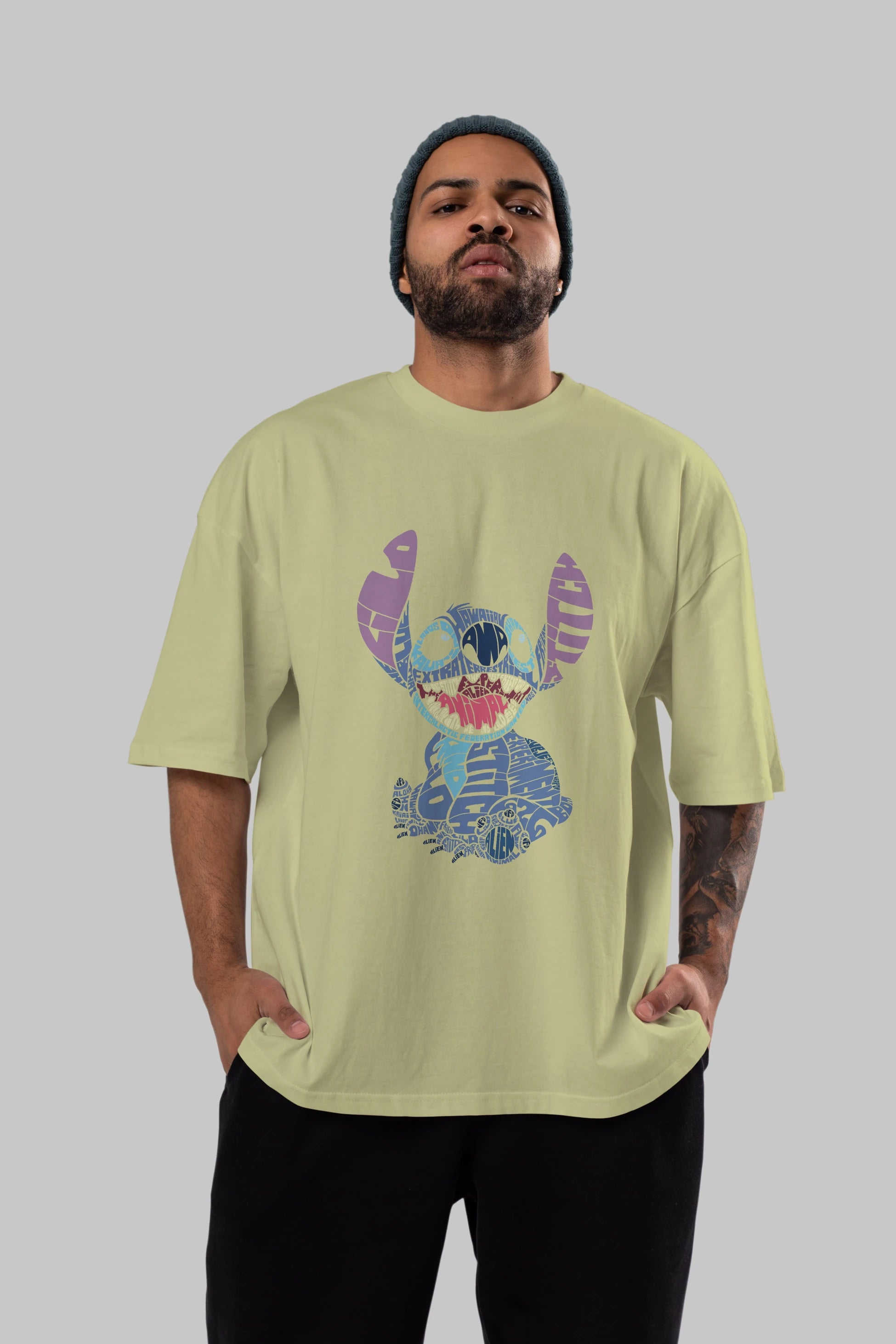 Stitch Ön Baskılı Oversize t-shirt %100 pamuk Erkek Kadın Unisex