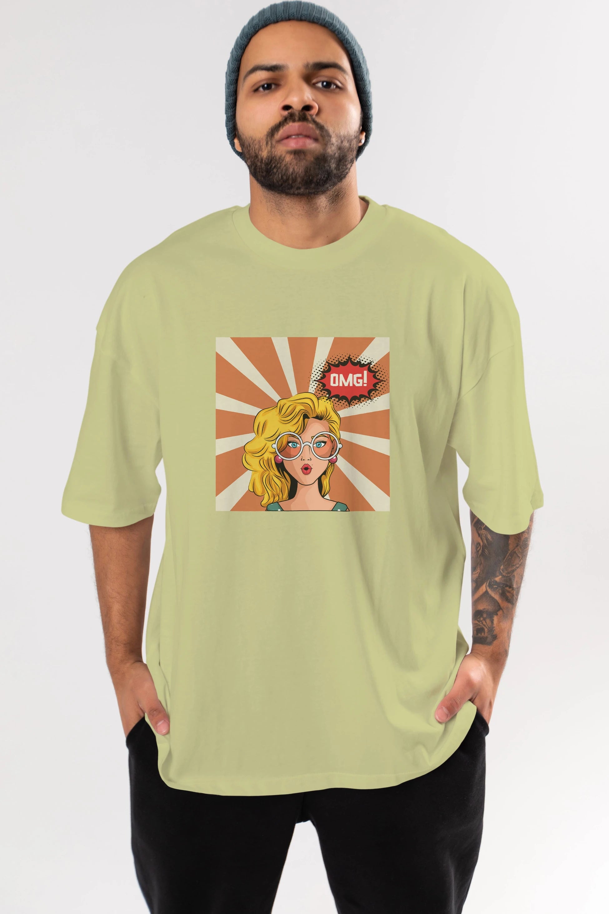 OMG Yazılı Retro Ön Baskılı Oversize t-shirt Erkek Kadın Unisex