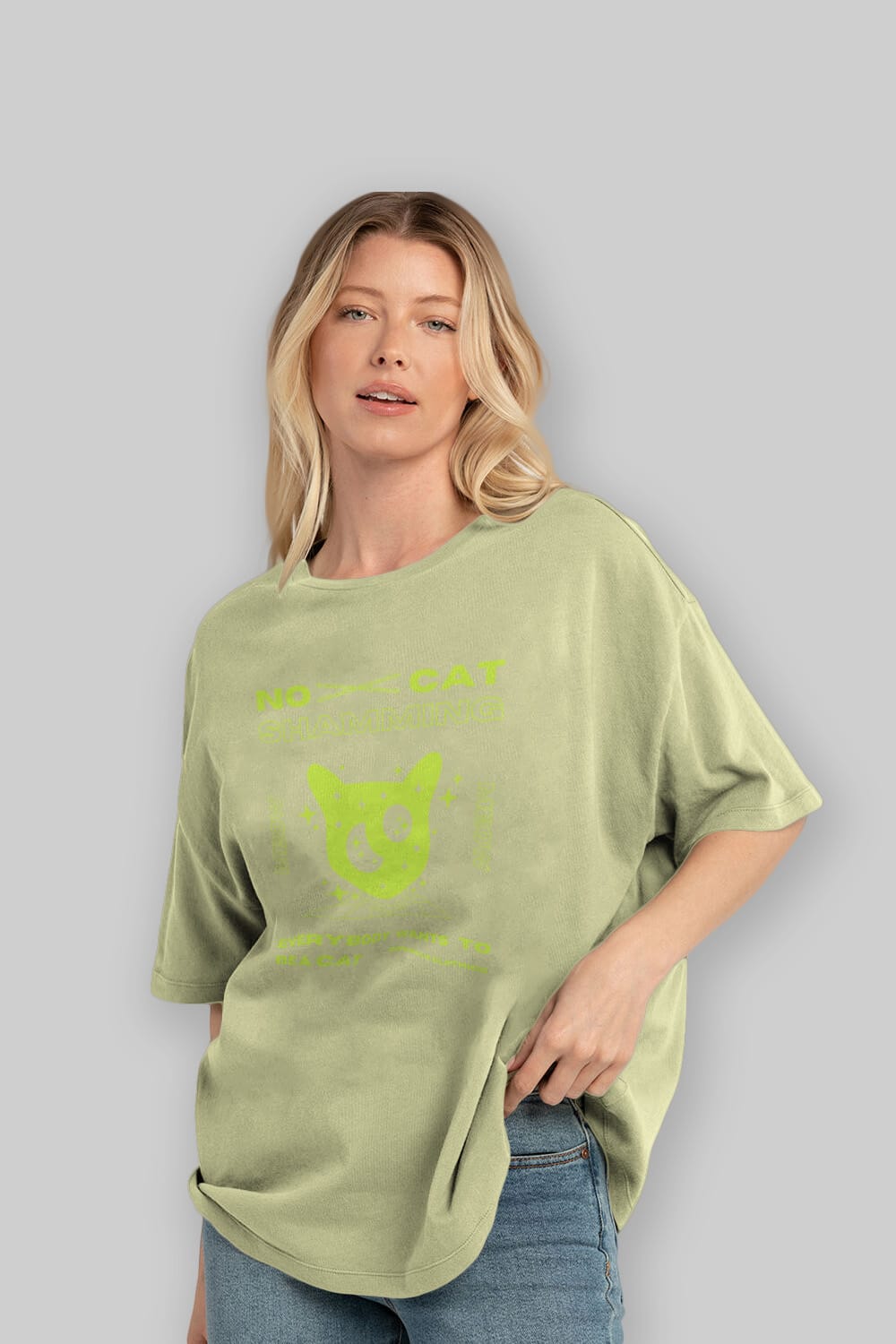 No Cat Shamming Yazılı Ön Baskılı Oversize t-shirt Erkek Kadın Unisex