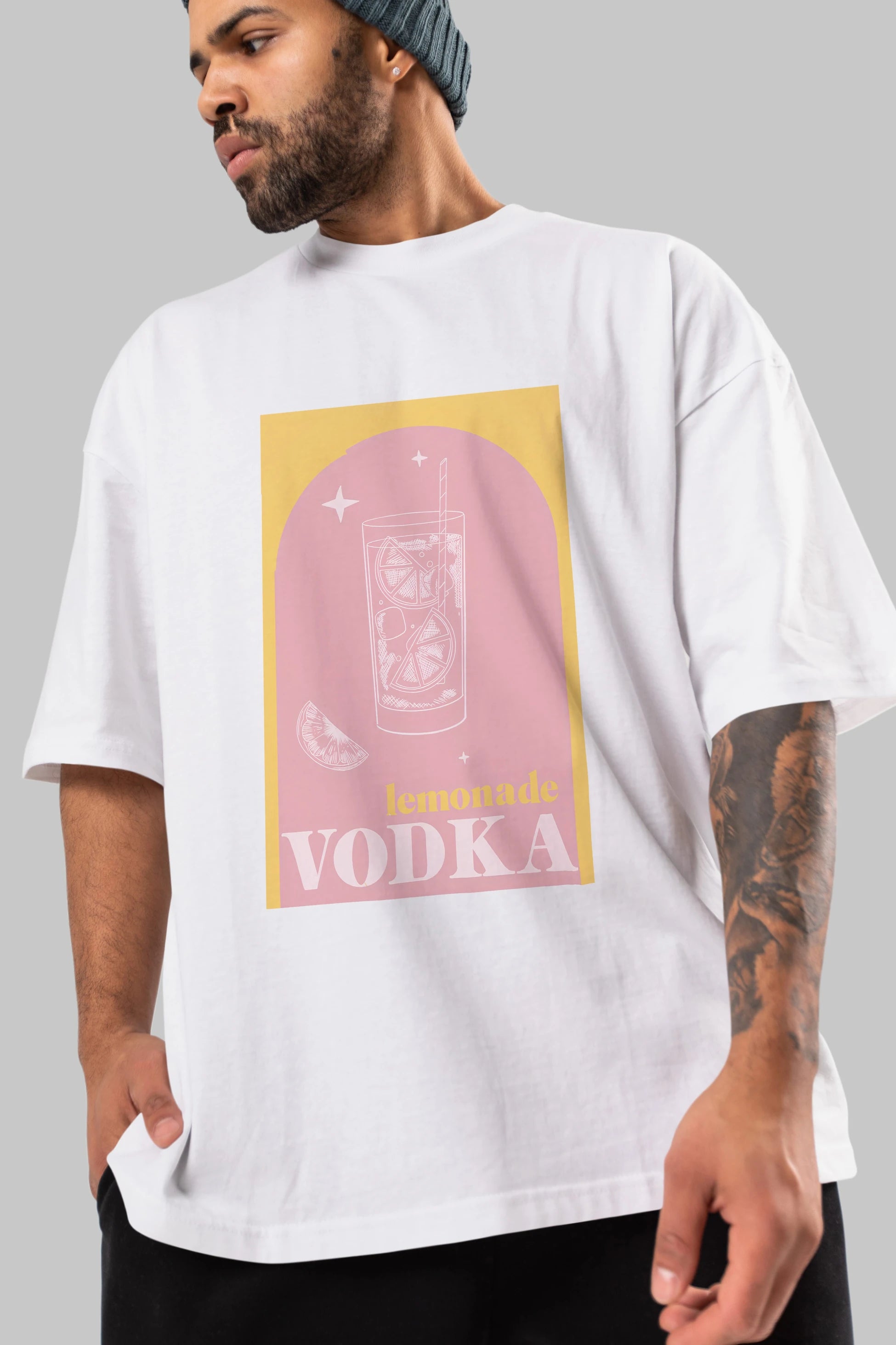Vodka Limon Ön Baskılı Oversize t-shirt Erkek Kadın Unisex %100 Pamuk Bisiklet Yaka tişort