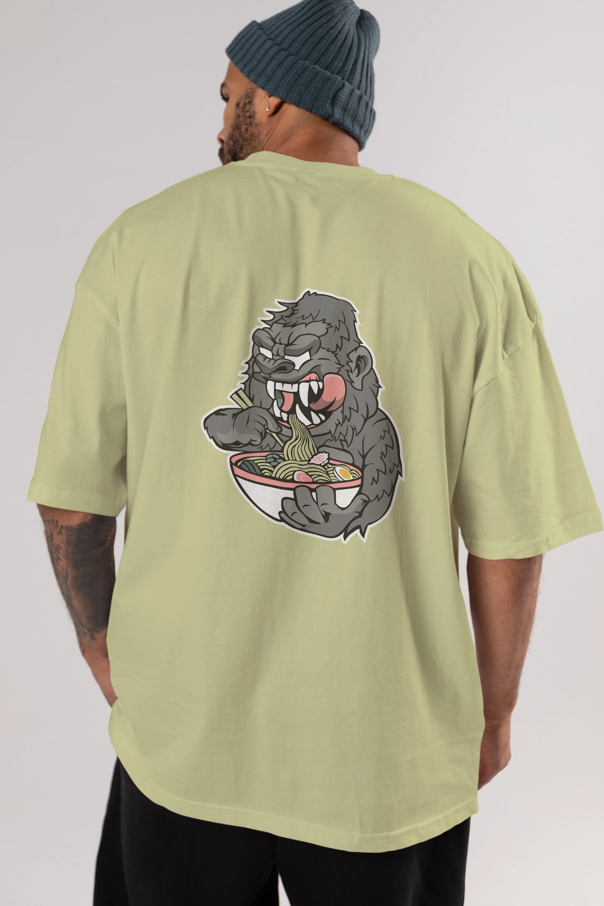 Big Gorilla Ramen Arka Baskılı Oversize t-shirt Erkek Kadın Unisex %100 Pamuk tişort