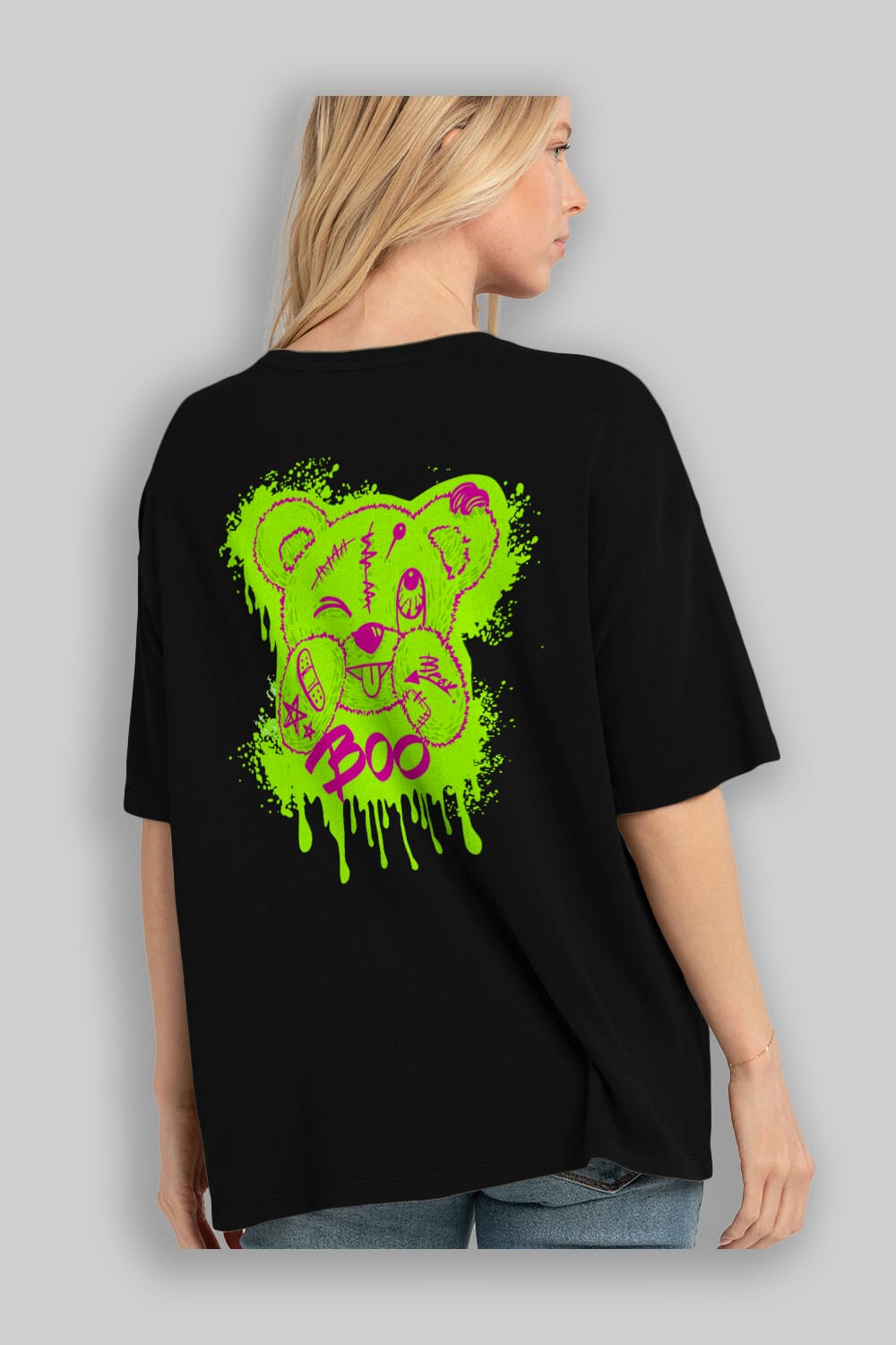 Boo  Bear Arka Baskılı Oversize t-shirt Erkek Kadın Unisex