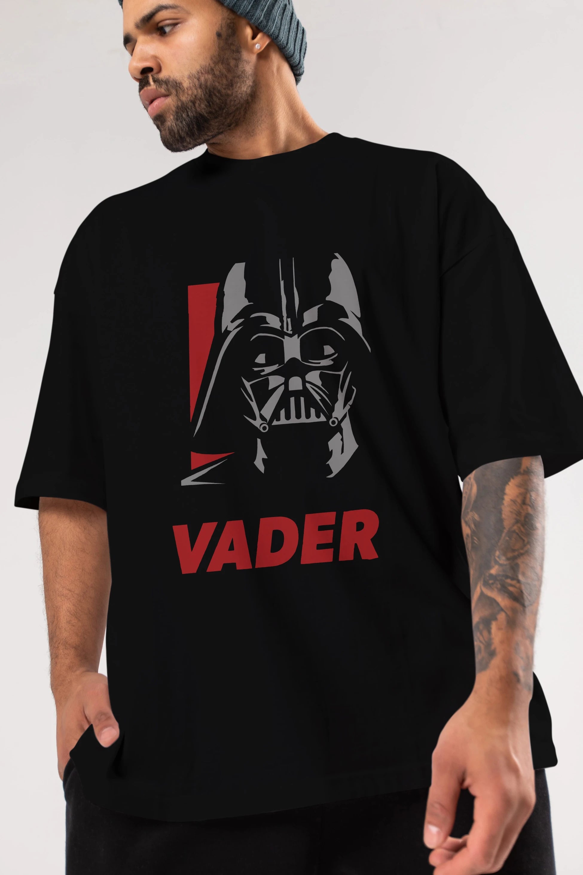 Darth Vader Ön Baskılı Oversize t-shirt Erkek Kadın Unisex %100 Pamuk Bisiklet Yaka tişort