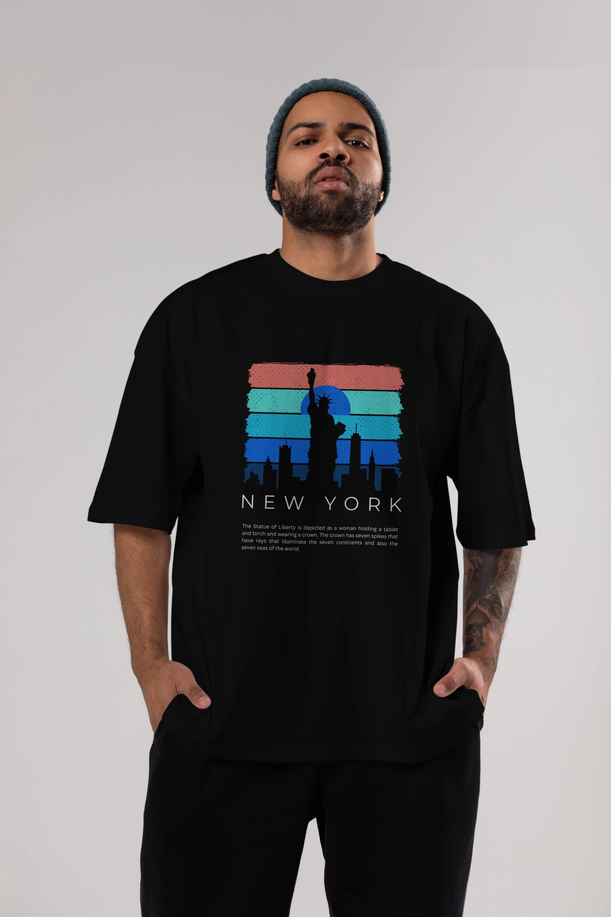 New York Yazılı Ön Baskılı Oversize t-shirt Erkek Kadın Unisex