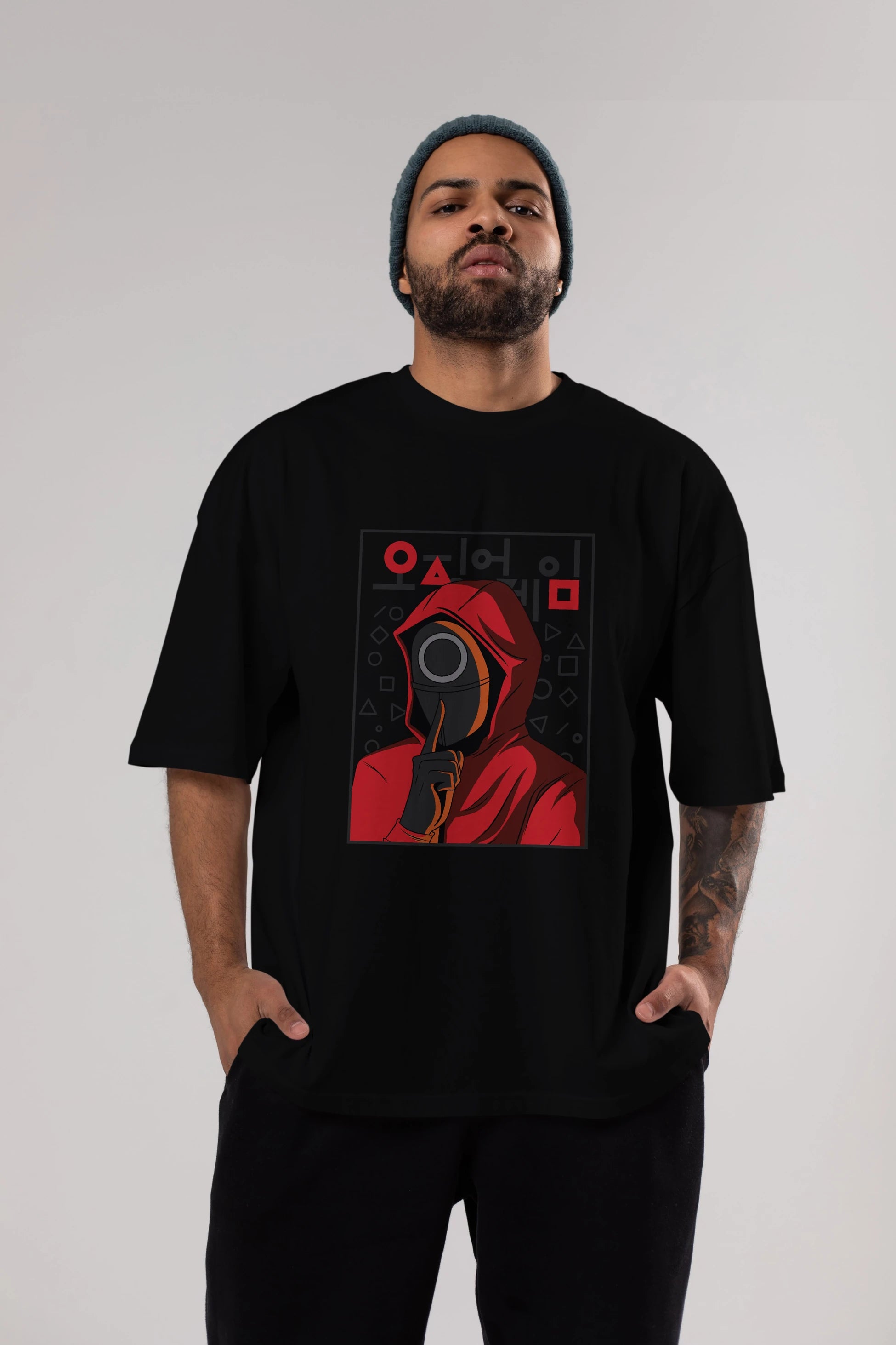 Squid Game (5) Ön Baskılı Oversize t-shirt Erkek Kadın Unisex %100 Pamuk Bisiklet Yaka tişort