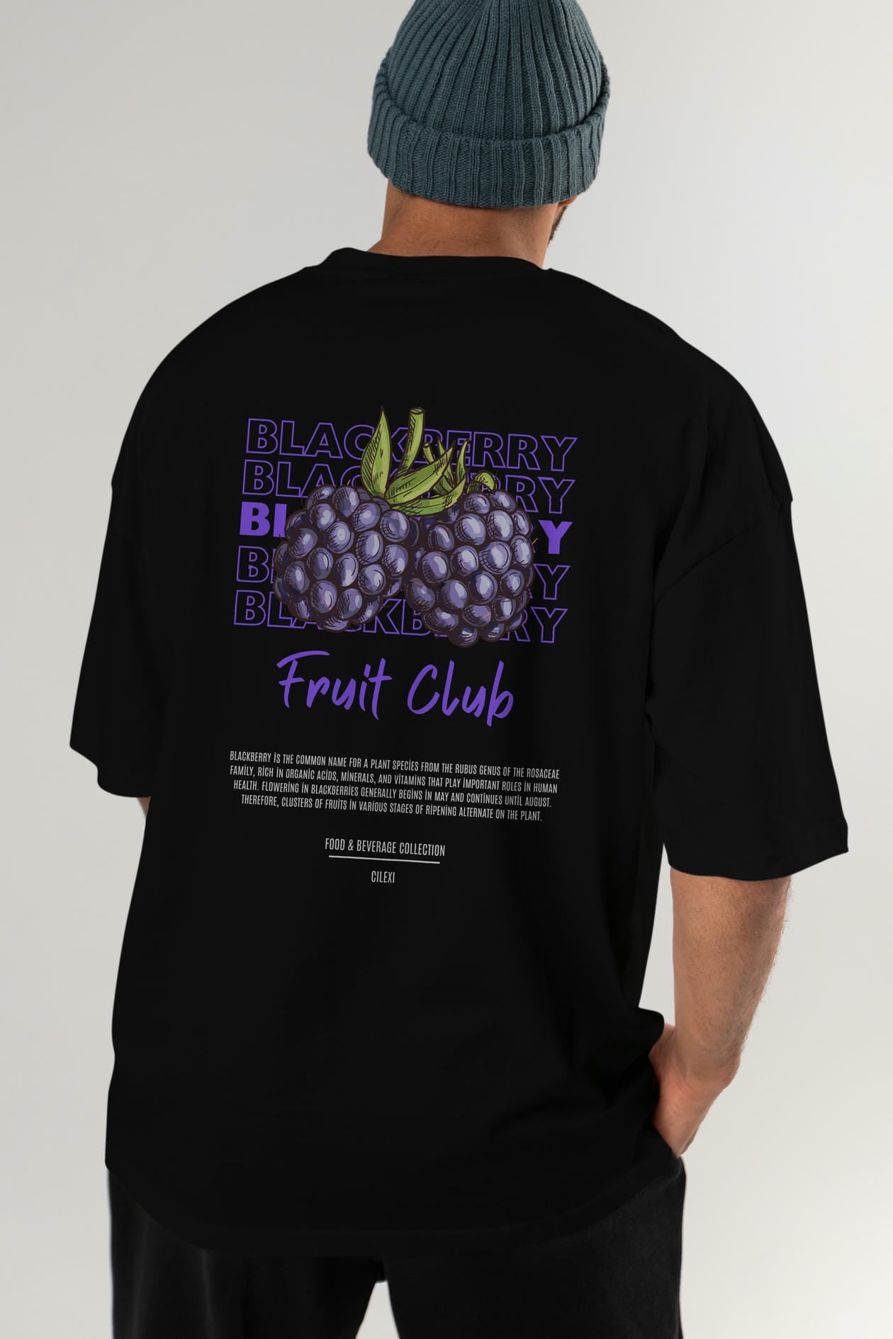 Blackberry Arka Baskılı Oversize t-shirt Erkek Kadın Pamuk Bisiklet Yaka tişort