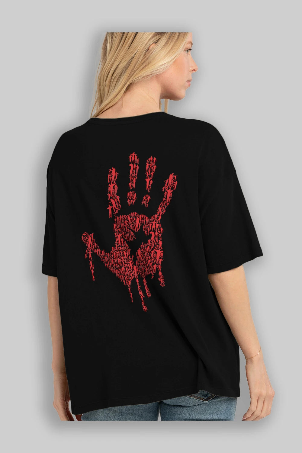 Hand Of Zombies Arka Baskılı Oversize t-shirt %100 pamuk Erkek Kadın Unisex