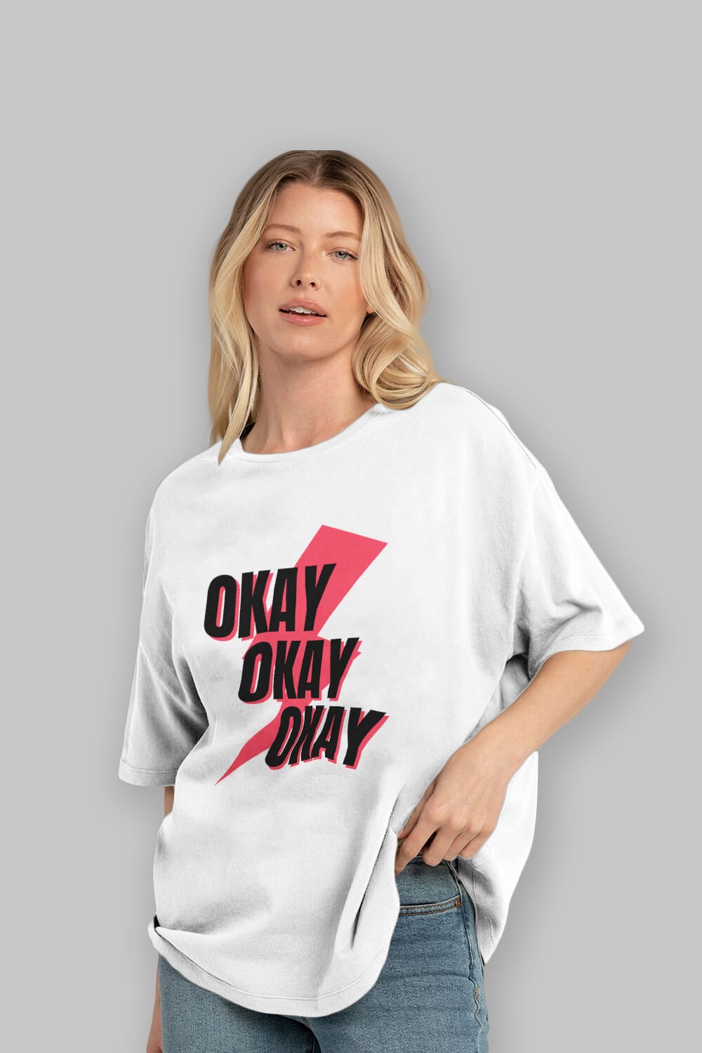 Okay Ön Baskılı Oversize t-shirt Erkek Kadın Unisex