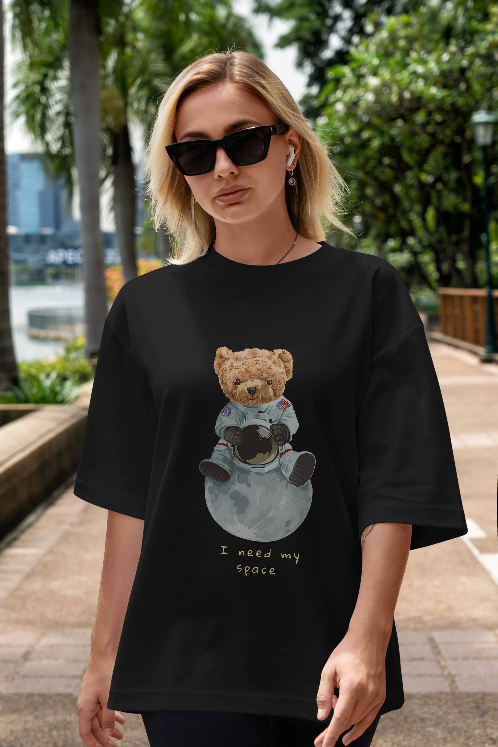 Teddy Bear I Need My Space Ön Baskılı Oversize t-shirt Erkek Kadın Unisex %100 Pamuk