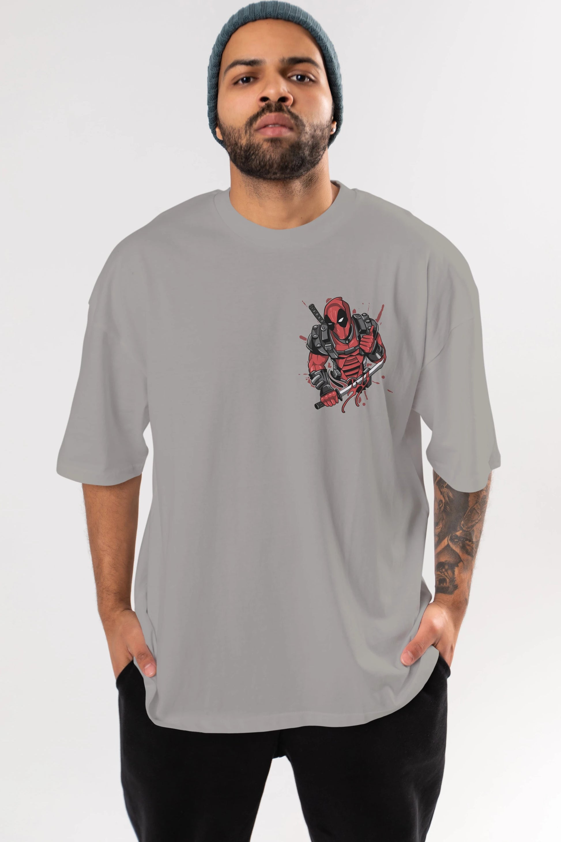 Deadpool (12) Ön Sol Baskılı Oversize t-shirt Erkek Kadın Unisex %100 Pamuk Bisiklet Yaka tişort