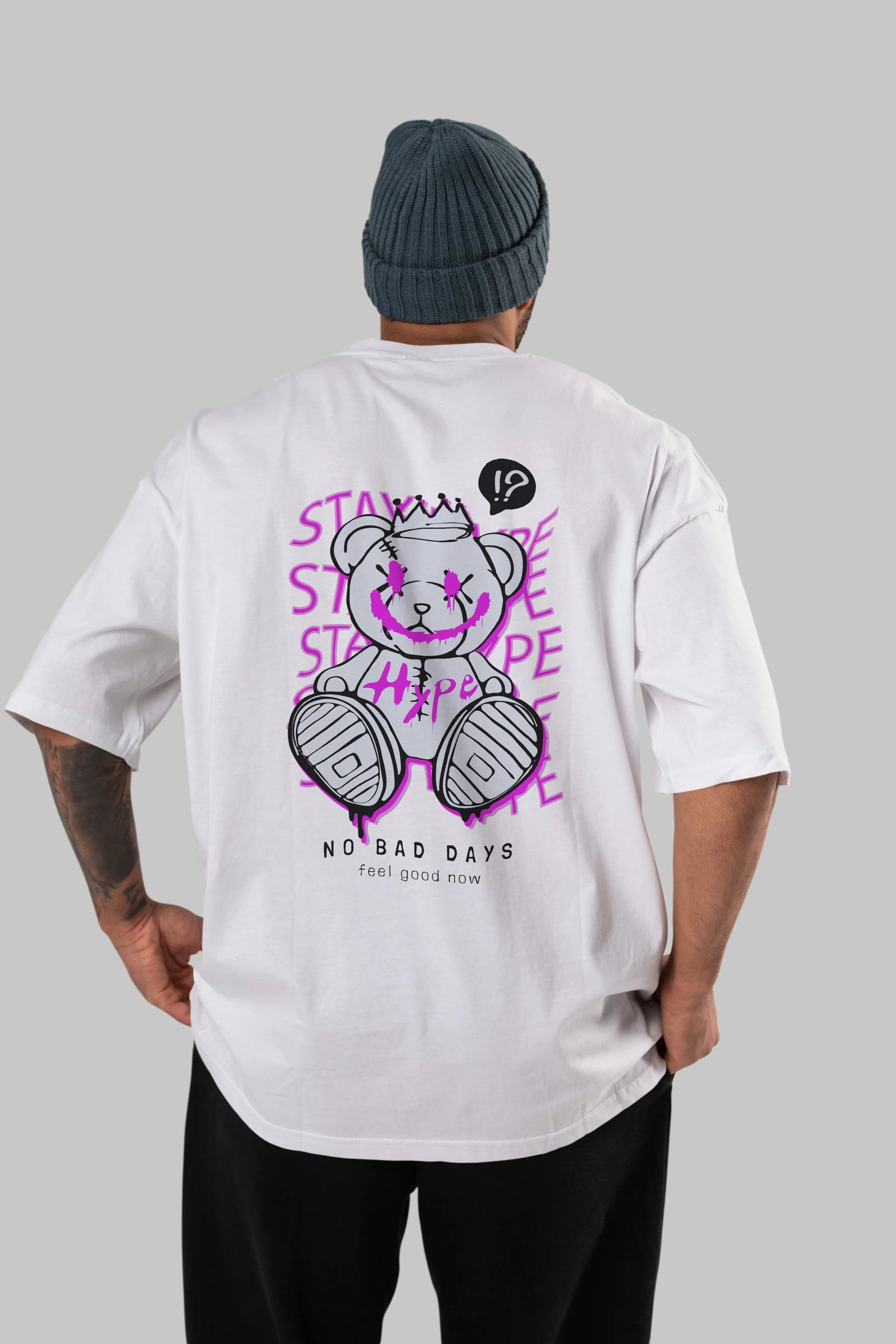 Stay Hype Bear Arka Baskılı Oversize t-shirt Erkek Kadın Unisex