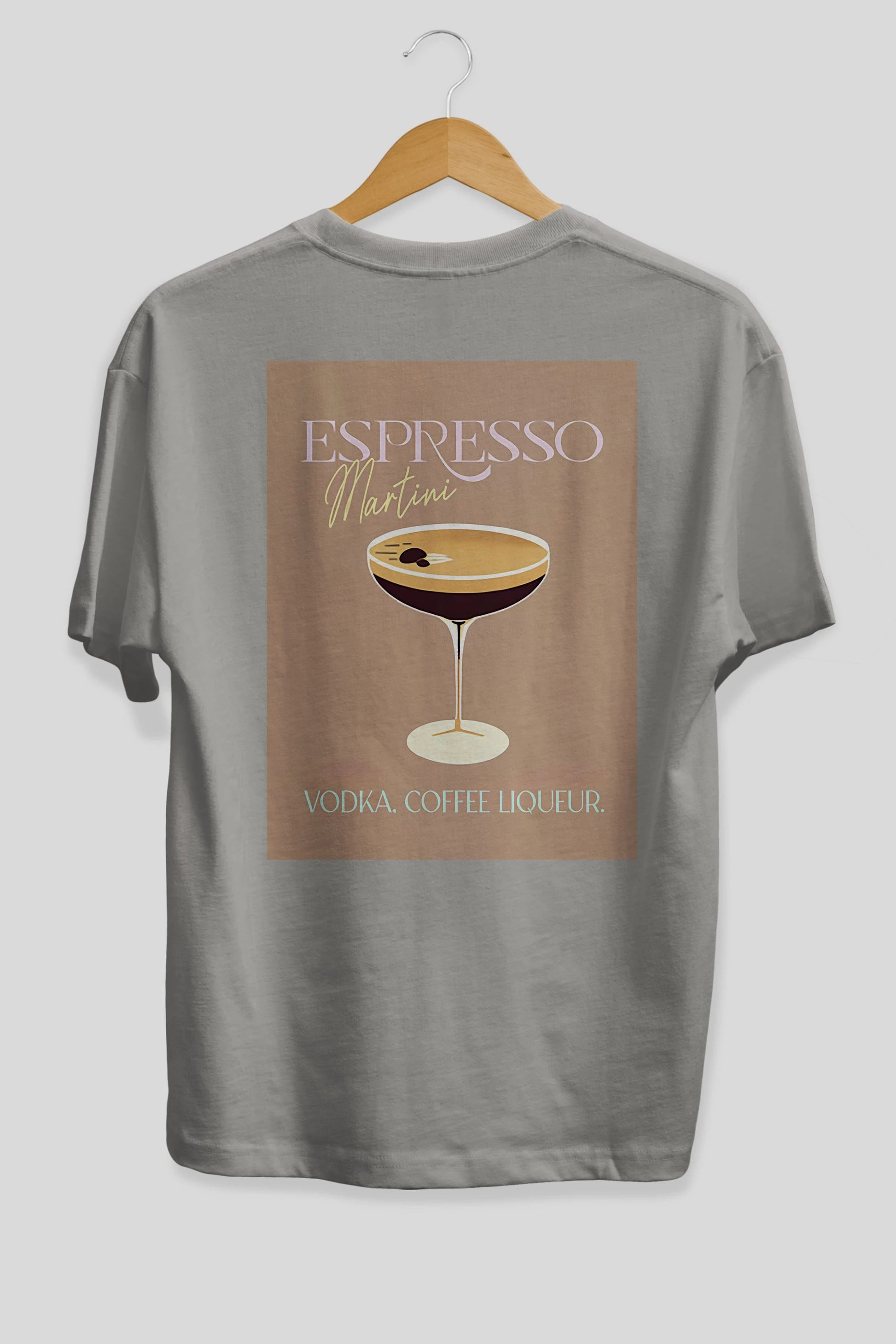 Espresso Martini Cocktail Arka Baskılı Oversize t-shirt Erkek Kadın Unisex %100 Pamuk Bisiklet Yaka tişort