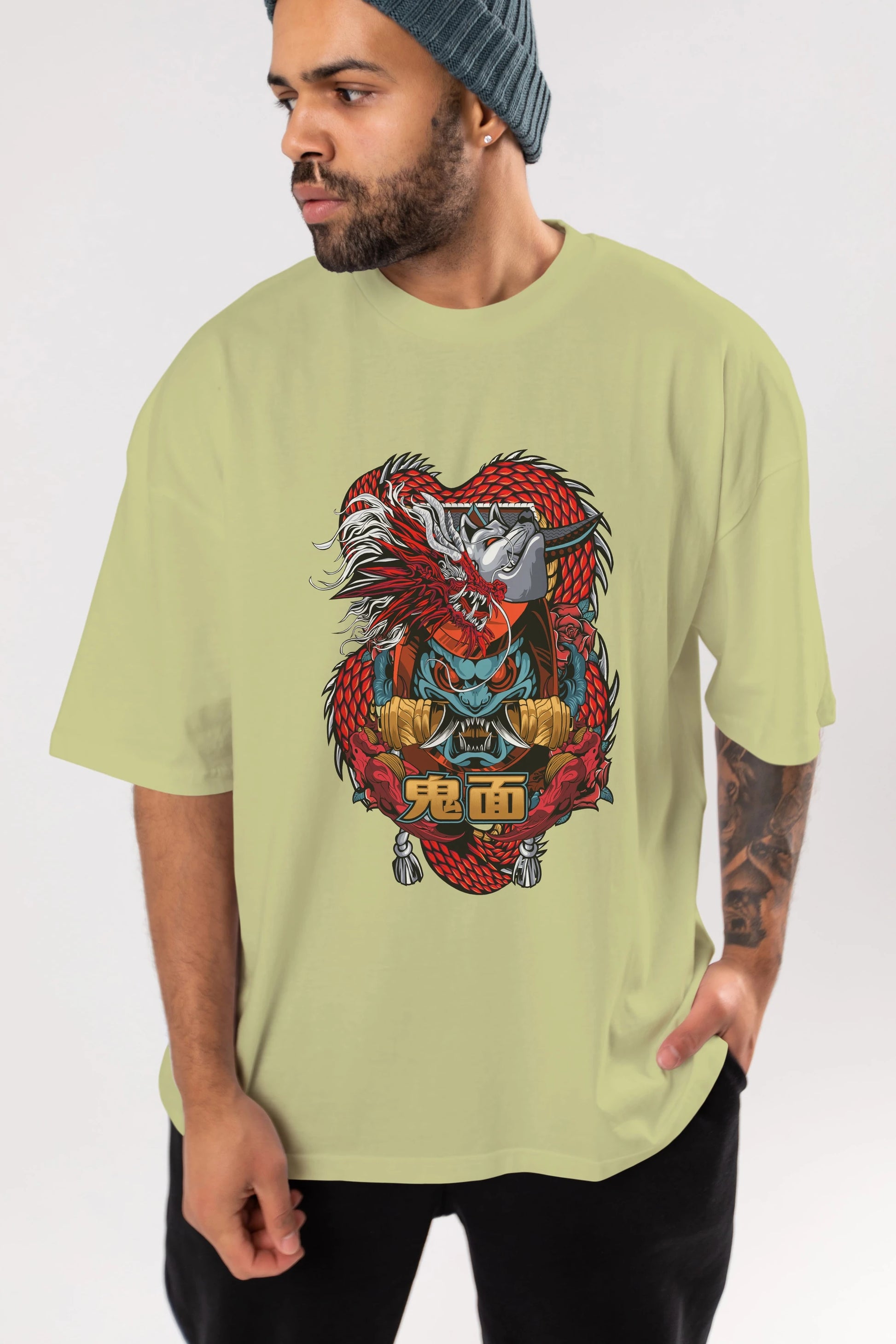 TRIBAL Anime Ön Baskılı Oversize t-shirt %100 pamuk Erkek Kadın Unisex