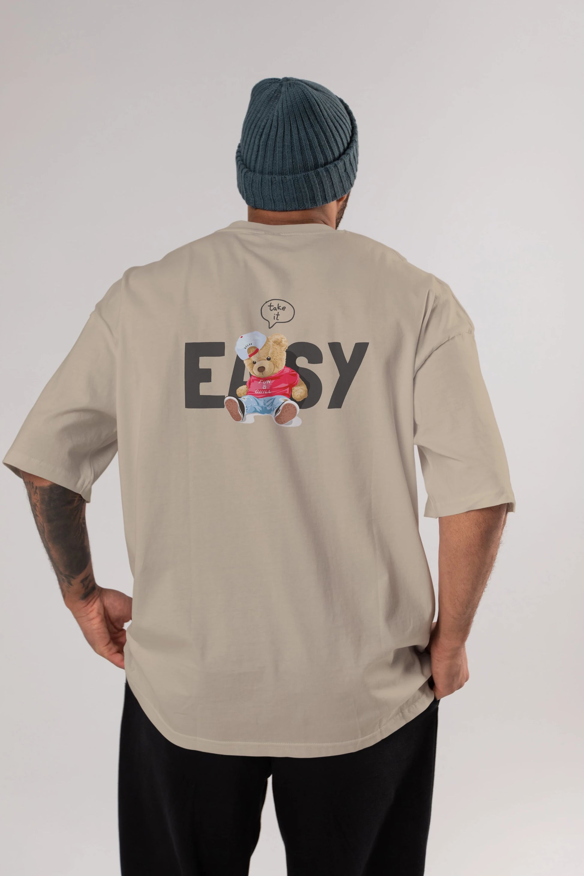 Teddy Bear Easy Arka Baskılı Oversize t-shirt Erkek Kadın Unisex %100 Pamuk