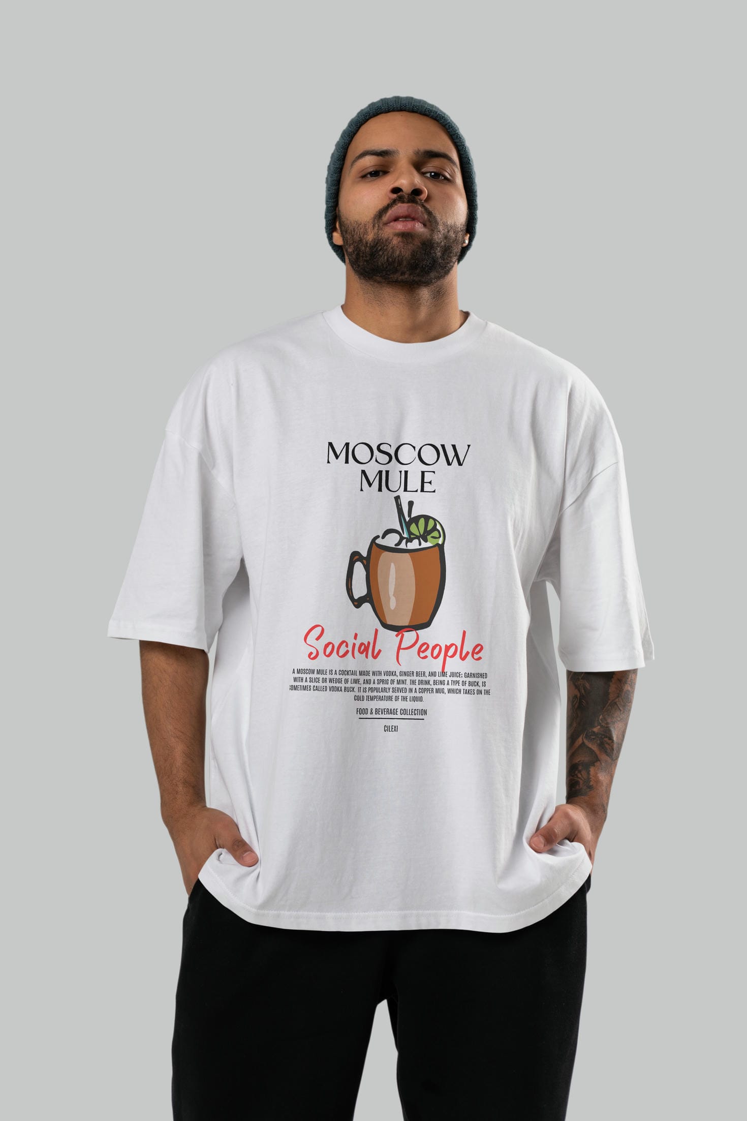 Moscow Mule Kokteyl Serisi ön Baskılı Oversize t-shirt Erkek Kadın %100 Pamuk Bisiklet Yaka tişort