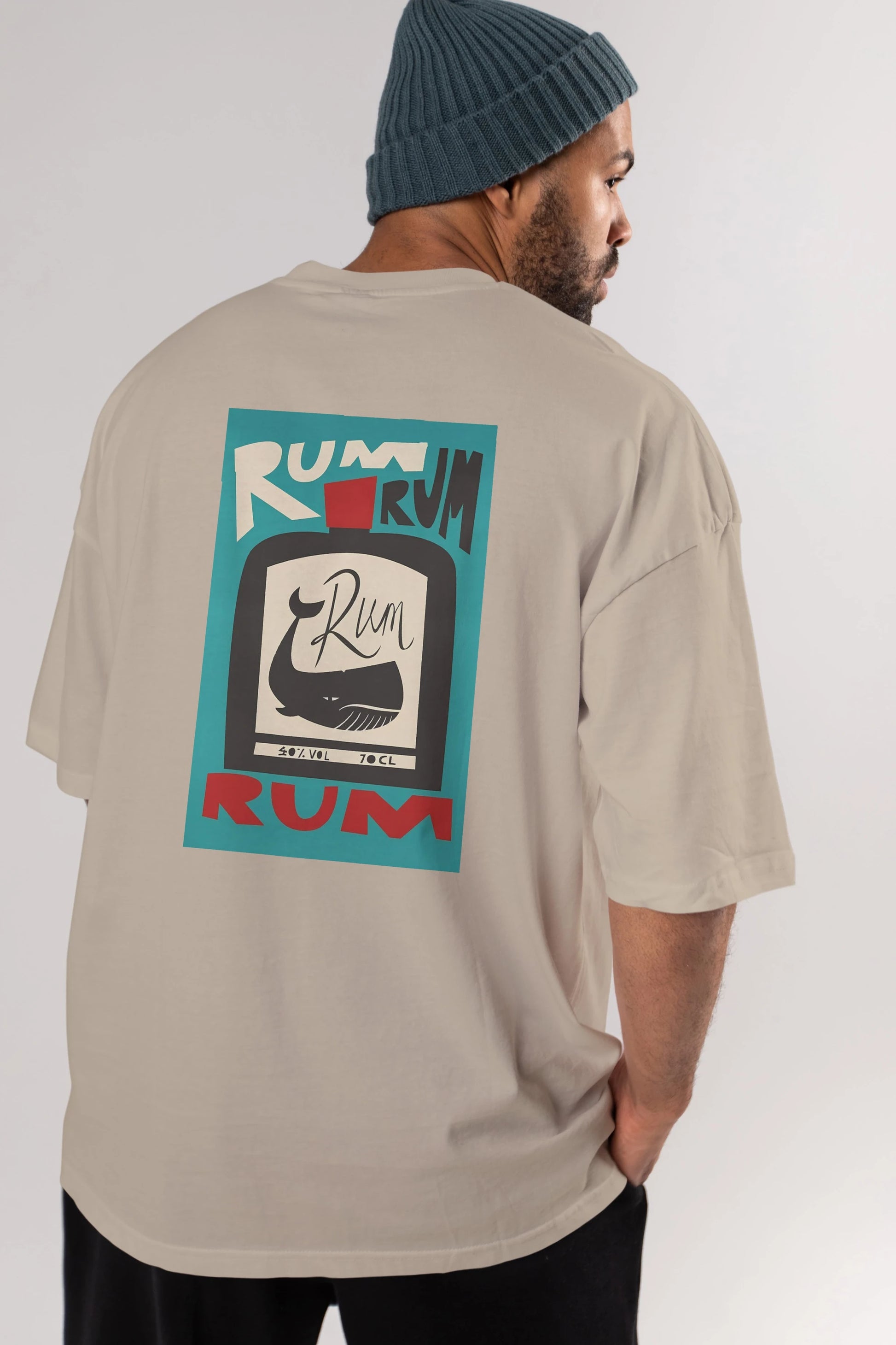 Rum Arka Baskılı Oversize t-shirt Erkek Kadın Unisex %100 Pamuk Bisiklet Yaka tişort