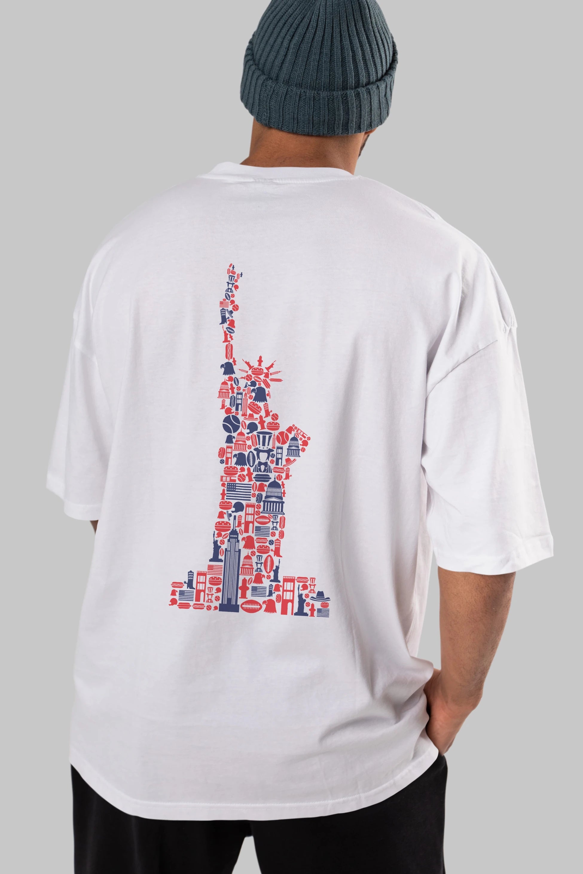 Liberty Arka Baskılı Oversize t-shirt %100 pamuk Erkek Kadın Unisex