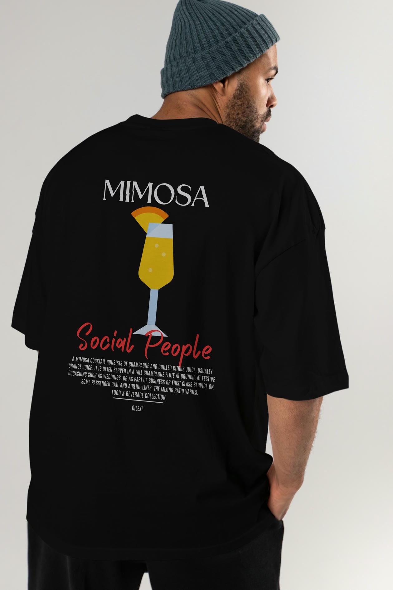 Mimosa Kokteyl Serisi Baskılı Oversize t-shirt Erkek Kadın Unisex %100 Pamuk Bisiklet Yaka tişort