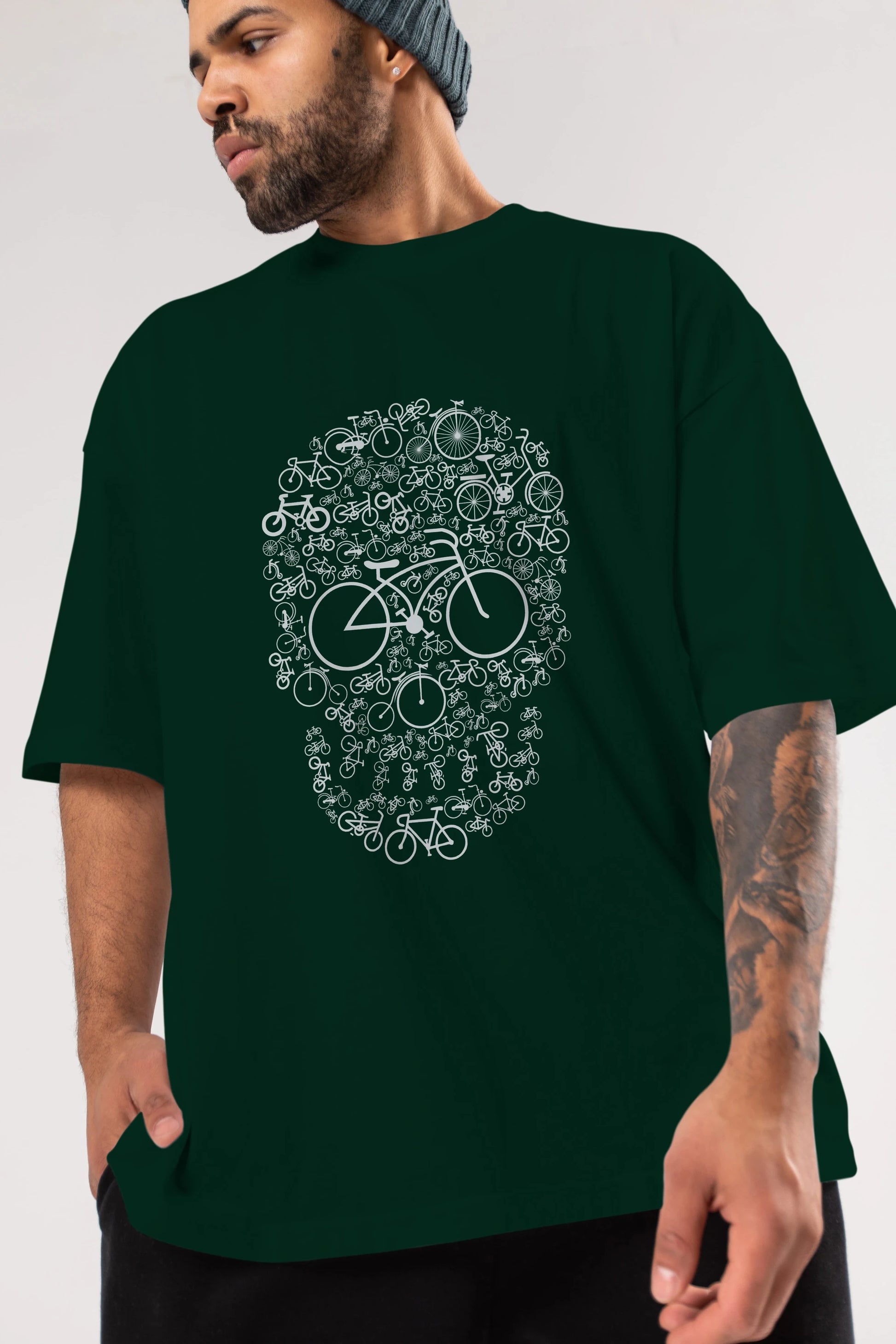 Bicycle Skull Ön Baskılı Oversize t-shirt %100 pamuk Erkek Kadın Unisex