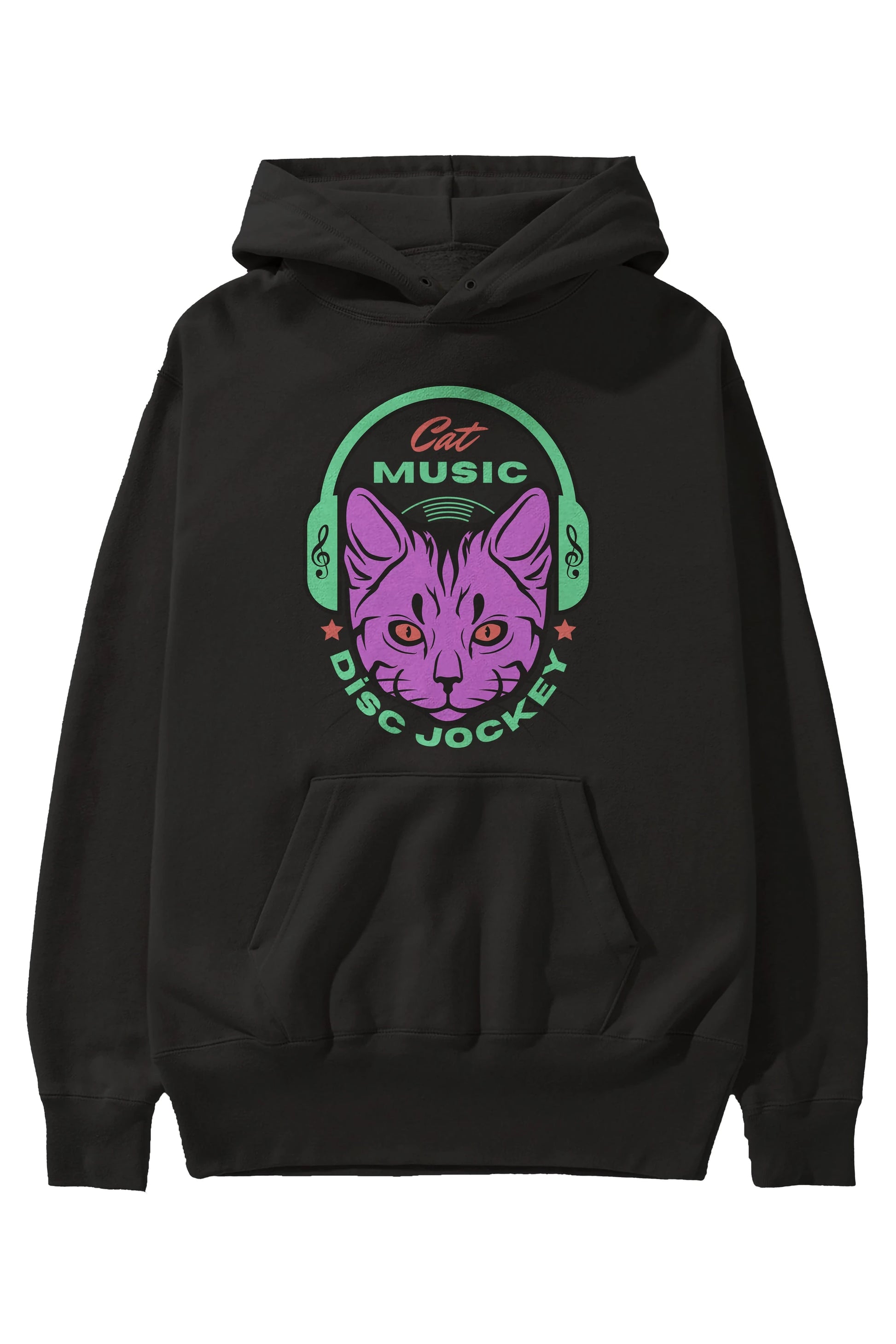 Cat Music Ön Baskılı Oversize Hoodie Kapüşonlu Sweatshirt Erkek Kadın Unisex