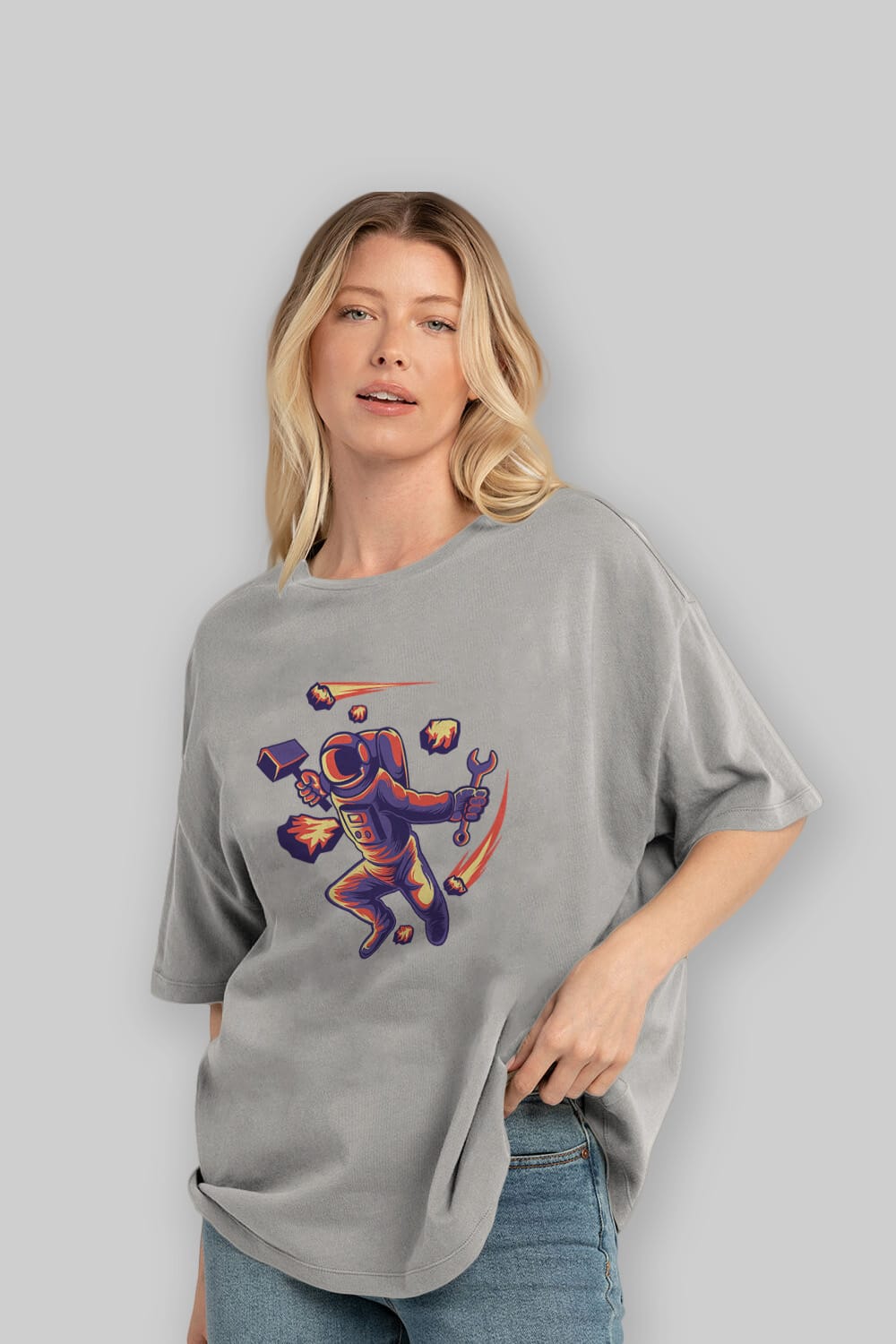 Astronaut Block Meteor Ön Baskılı Oversize t-shirt Erkek Kadın Unisex