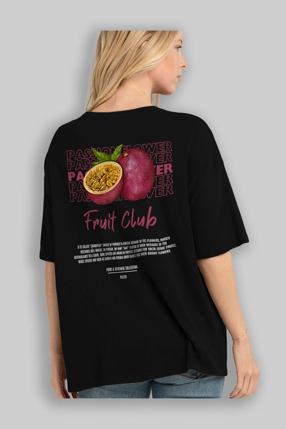 Passionflower Arka Baskılı Oversize t-shirt Erkek Kadın Pamuk Bisiklet Yaka tişort