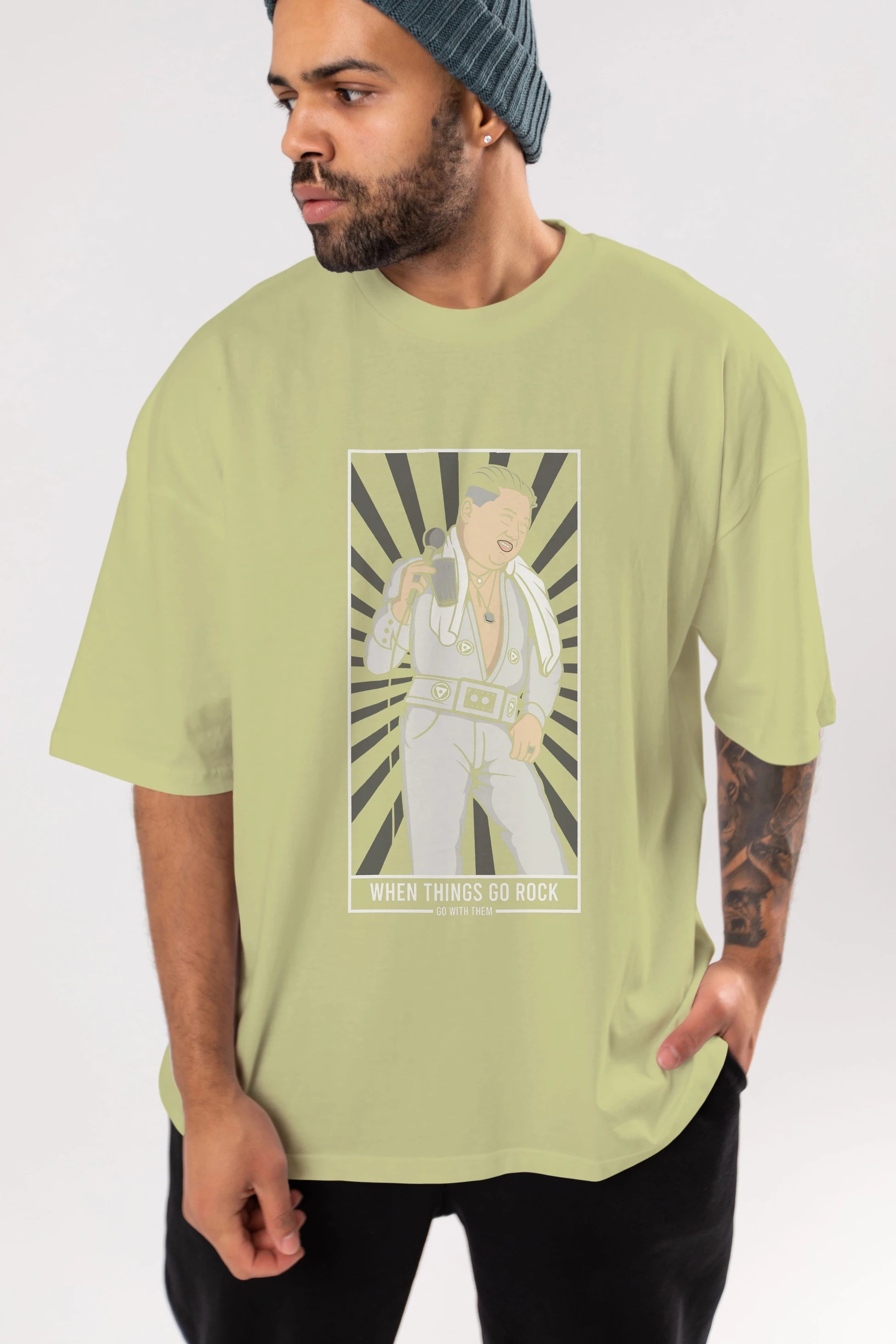 Kim Elvis Ön Baskılı Oversize t-shirt Erkek Kadın Unisex %100 Pamuk tişort