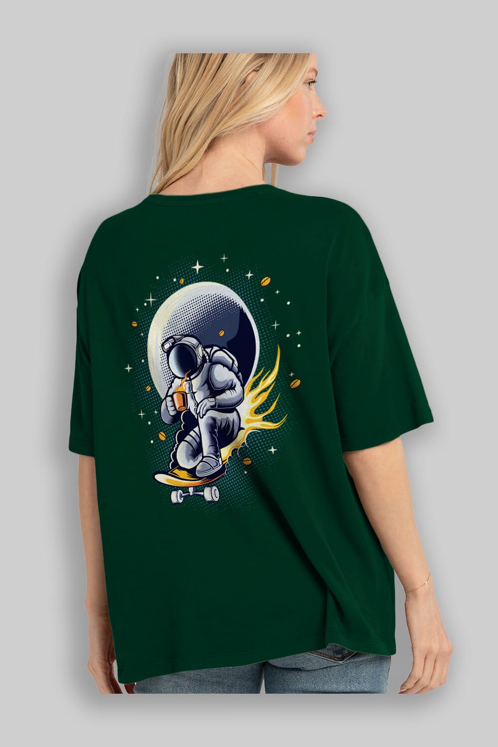Astro Coffee Addict Arka Baskılı Oversize t-shirt Erkek Kadın Unisex