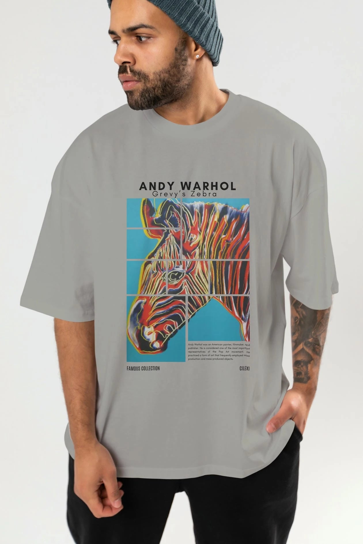 Andy Warhol ön Baskılı Oversize t-shirt Erkek Kadın Bisiklet Yaka Pamuk tişort