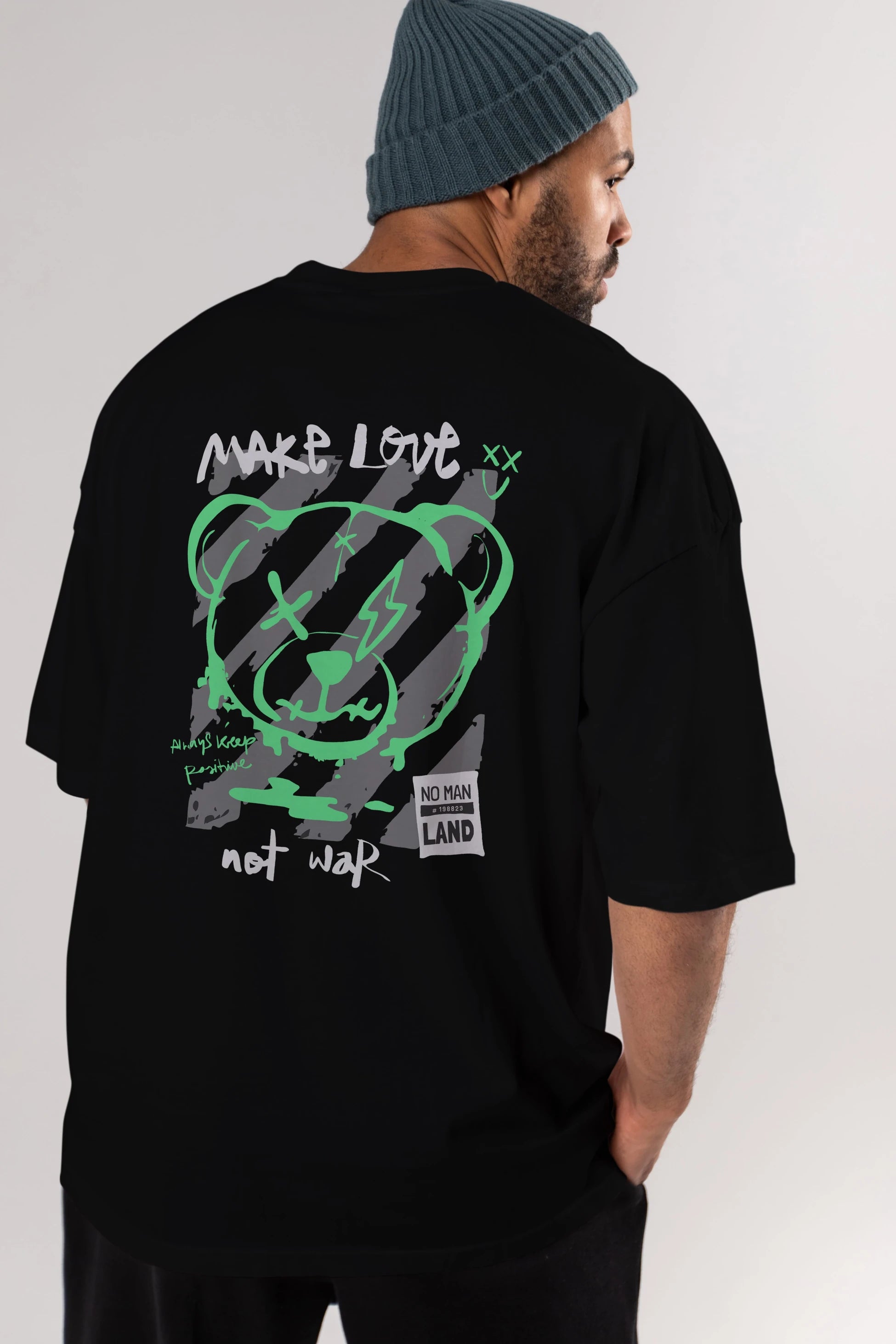 Make Love Bear Arka Baskılı Oversize t-shirt Erkek Kadın Unisex