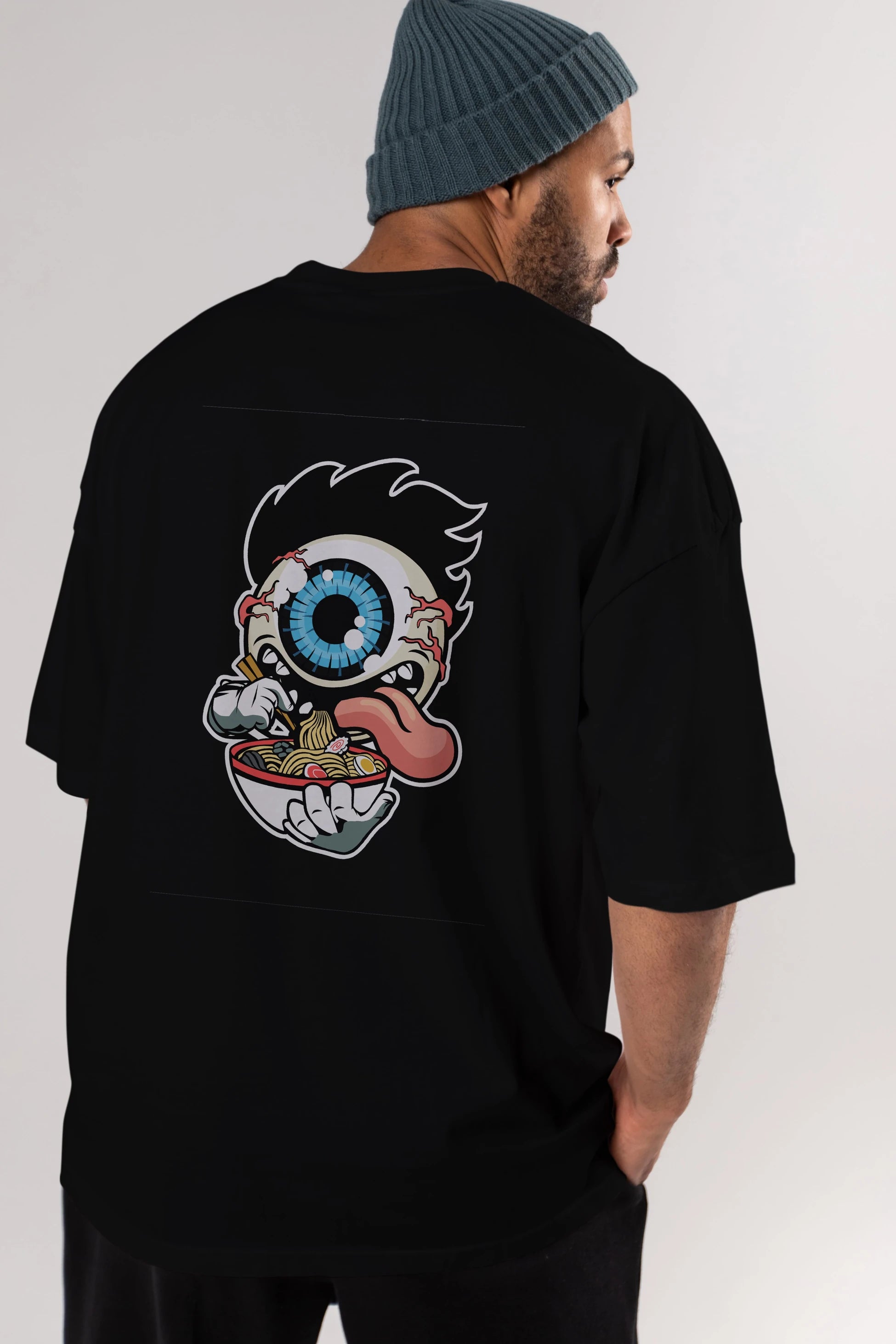 Eyeball Ramen Arka Baskılı Oversize t-shirt Erkek Kadın Unisex %100 Pamuk tişort