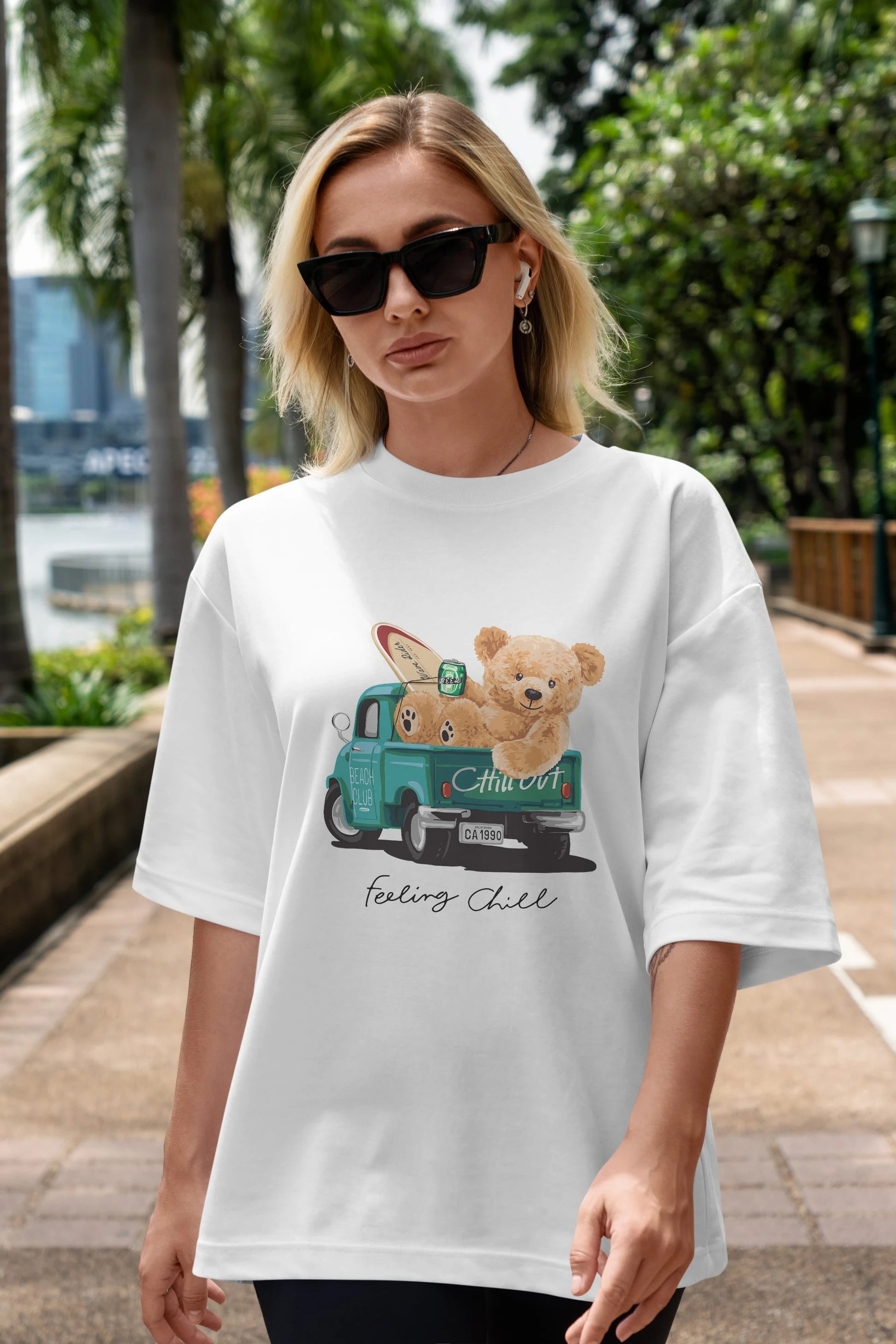 Teddy Bear Chill Out Ön Baskılı Oversize t-shirt Erkek Kadın Unisex %100 Pamuk